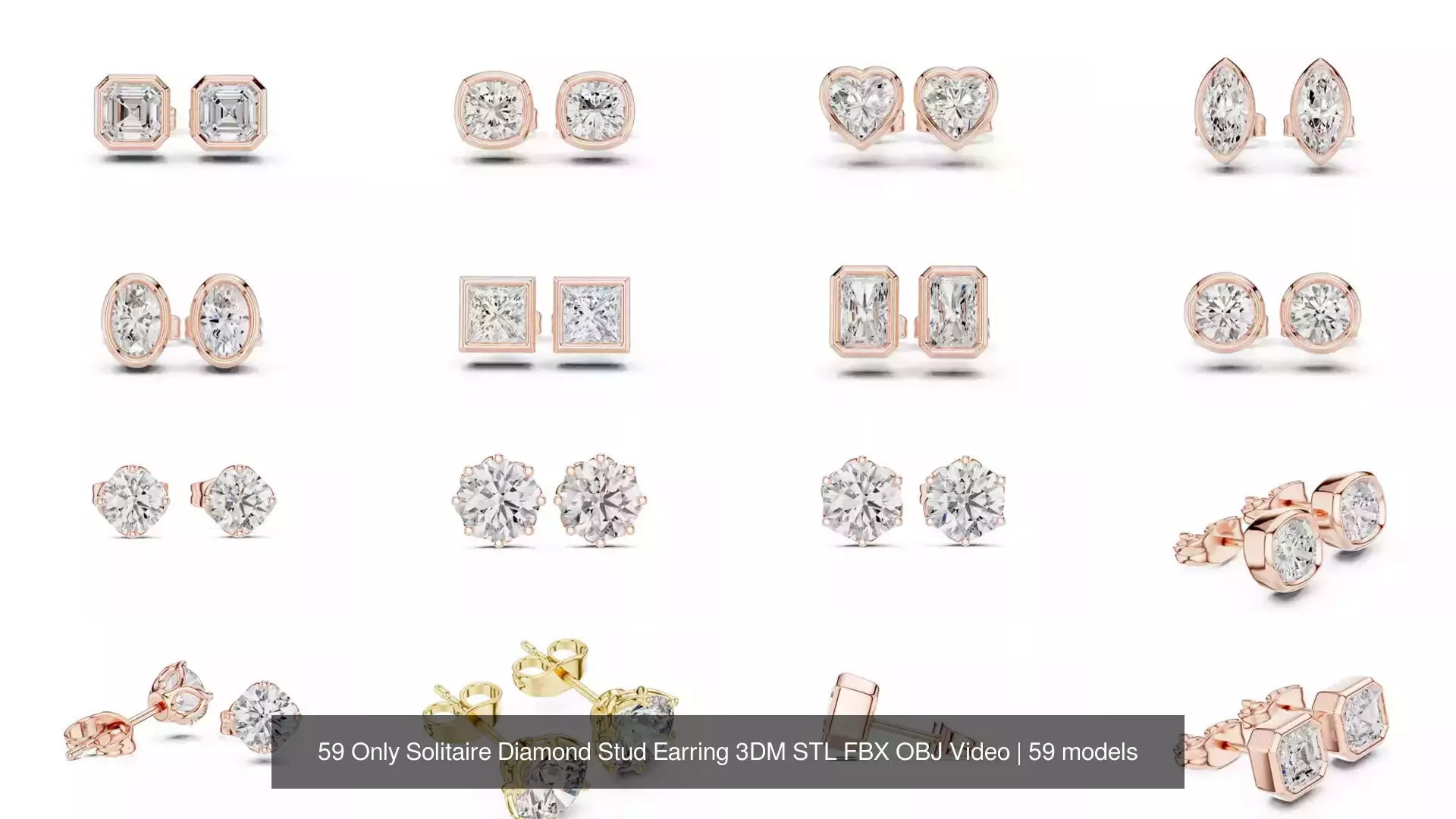 59 Only Solitaire Diamond Stud Earring 3DM STL FBX OBJ Video 3D Model Collection_6