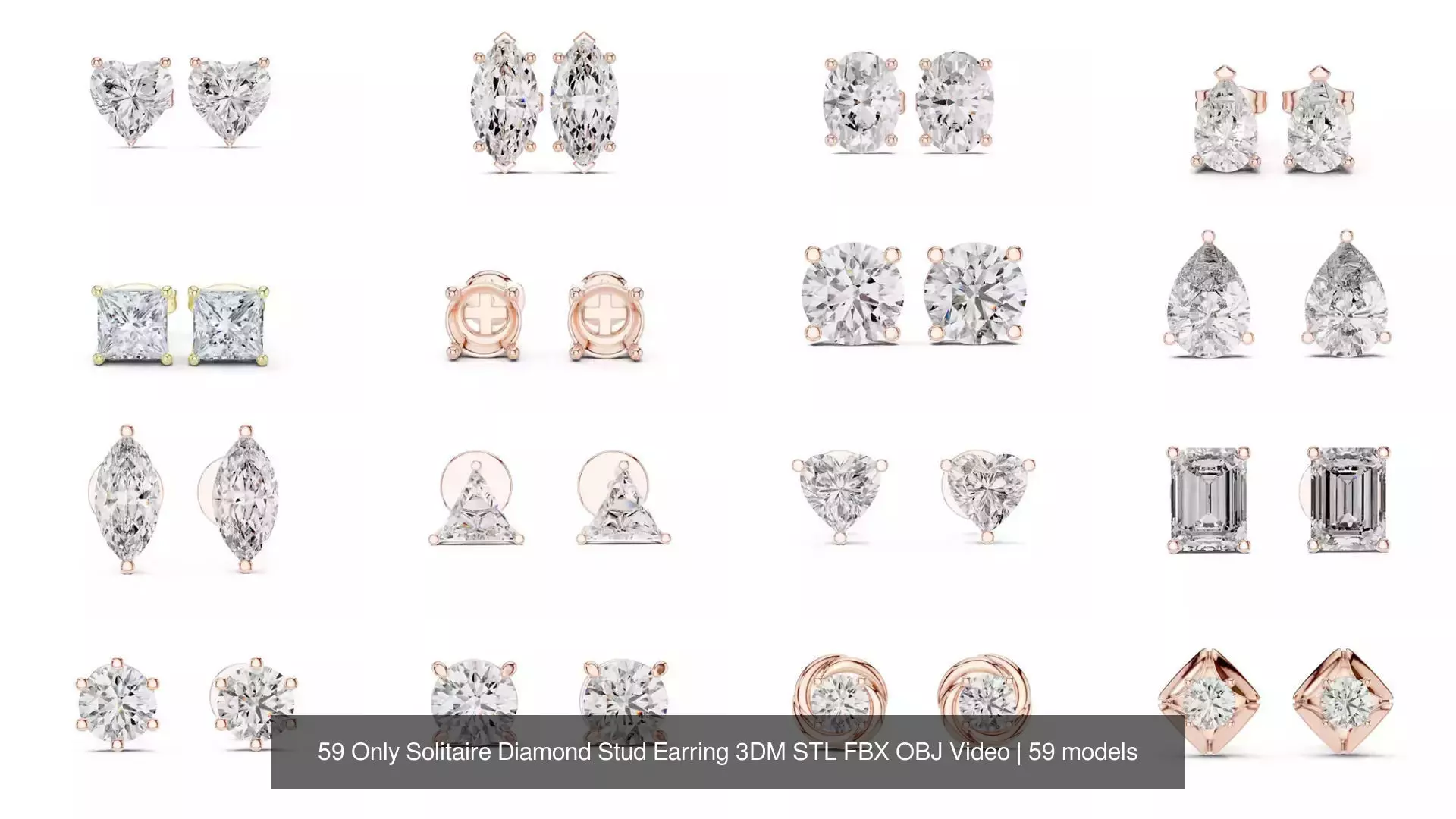 59 Only Solitaire Diamond Stud Earring 3DM STL FBX OBJ Video 3D Model Collection_2