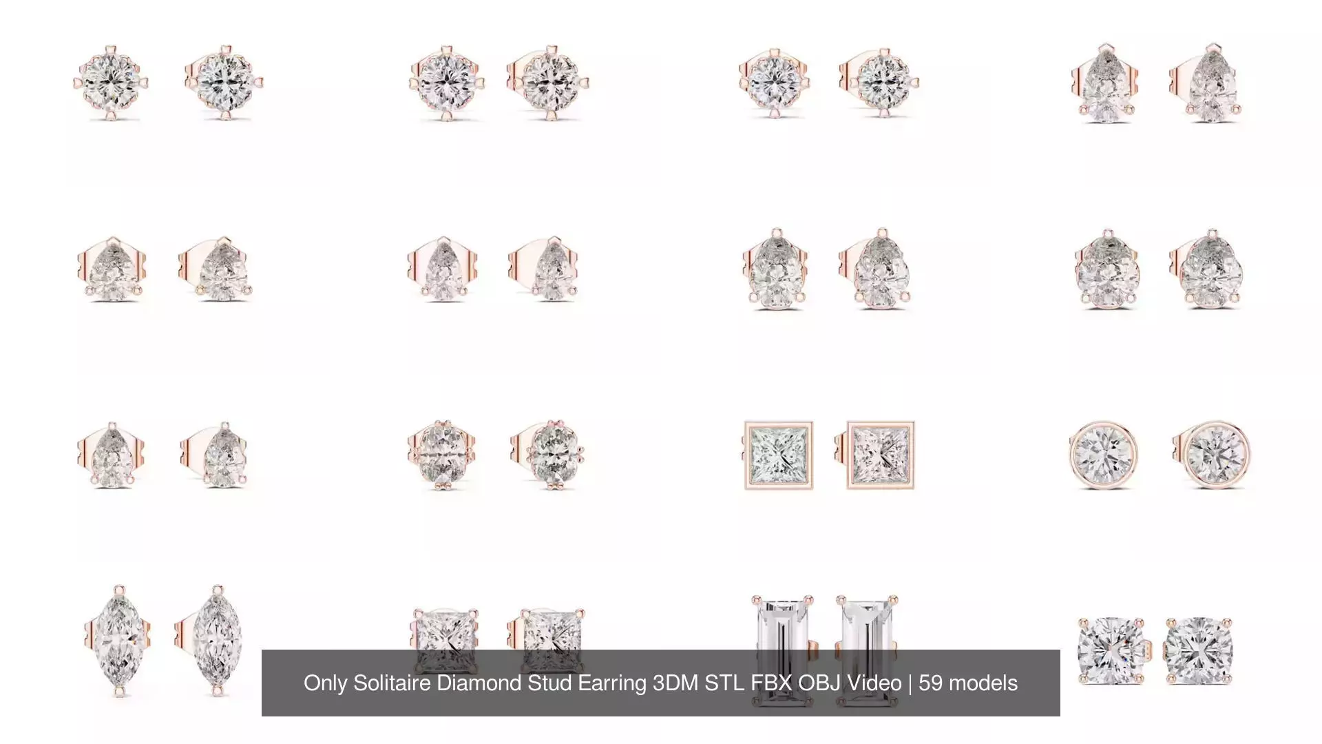 59 Only Solitaire Diamond Stud Earring 3DM STL FBX OBJ Video 3D Model Collection_0