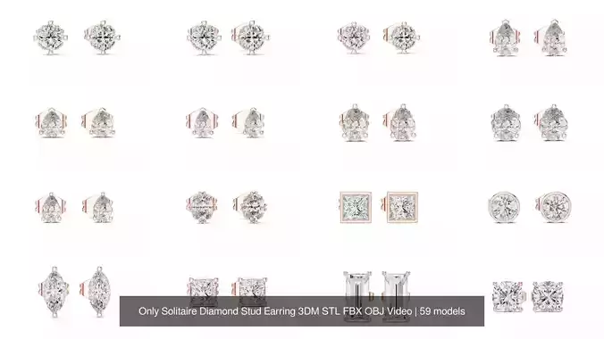 59 Only Solitaire Diamond Stud Earring 3DM STL FBX OBJ Video 3D Model Collection