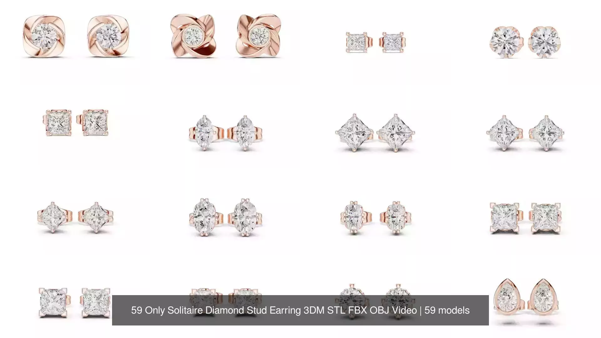 59 Only Solitaire Diamond Stud Earring 3DM STL FBX OBJ Video 3D Model Collection_4
