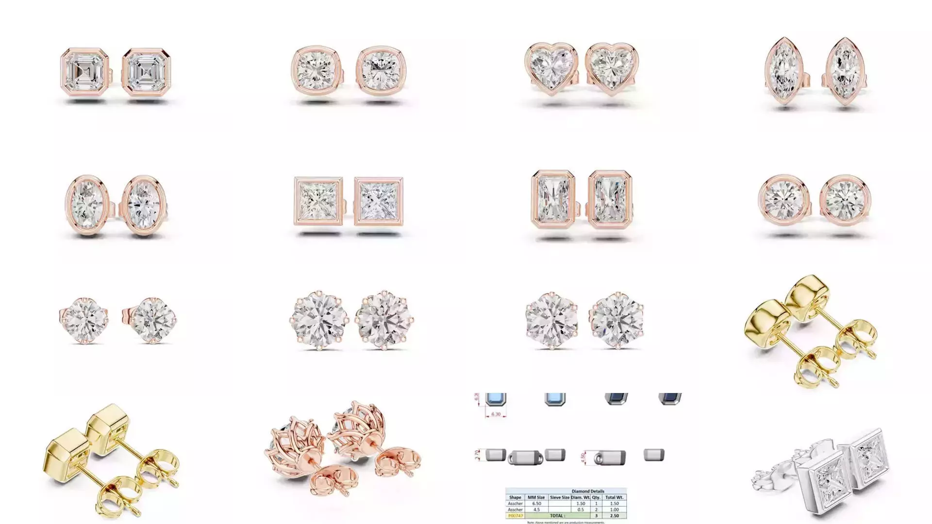 59 Only Solitaire Diamond Stud Earring 3DM STL FBX OBJ Video 3D Model Collection_8