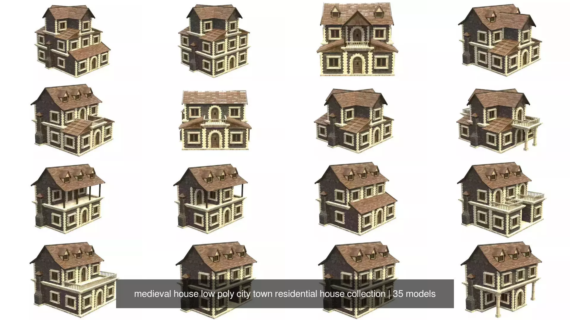 medieval house low poly city town residential house collection _2