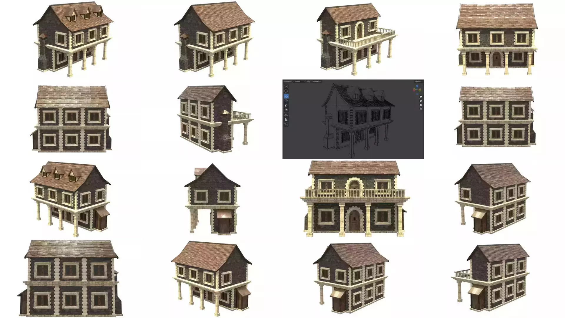 medieval house low poly city town residential house collection _3