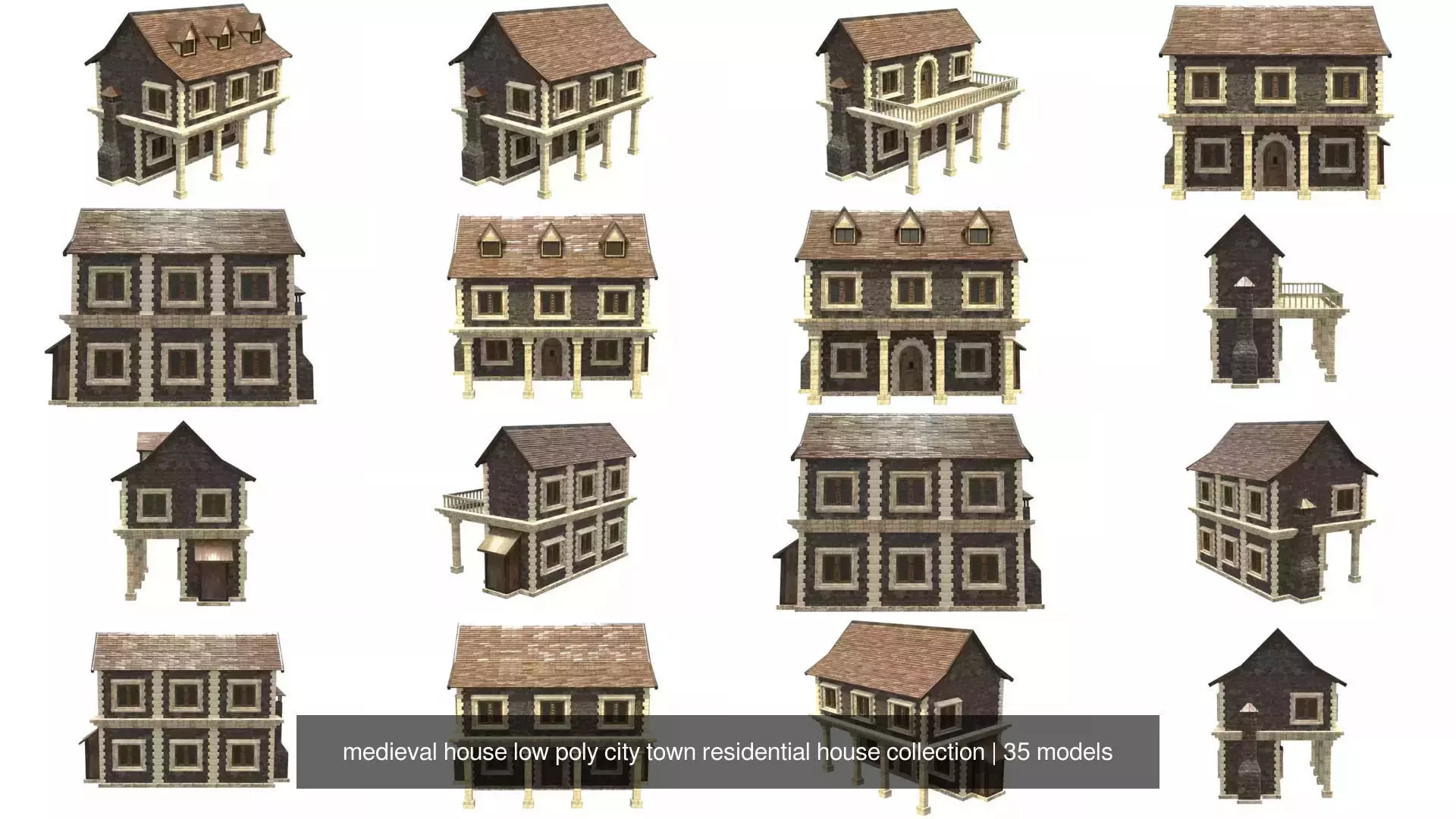 medieval house low poly city town residential house collection _4