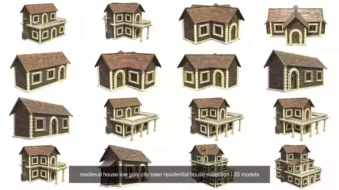 medieval house low poly city town residential house collection 