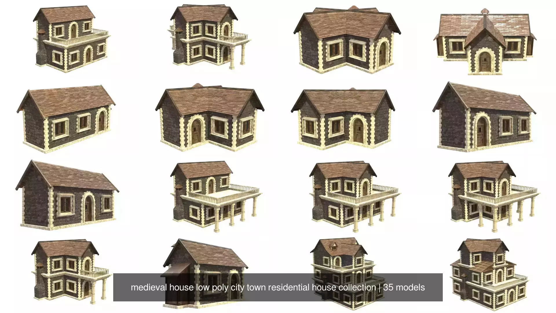 medieval house low poly city town residential house collection _0