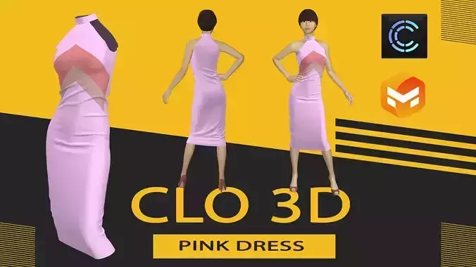 pink dress Marvelous Designer or Clo3D ZPRJ