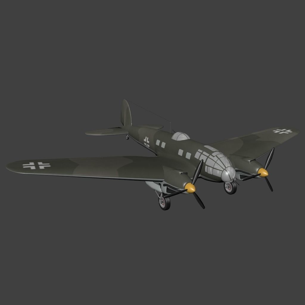 Heinkel-He-111 wwii fighter plane with propellers Low-poly 3D model