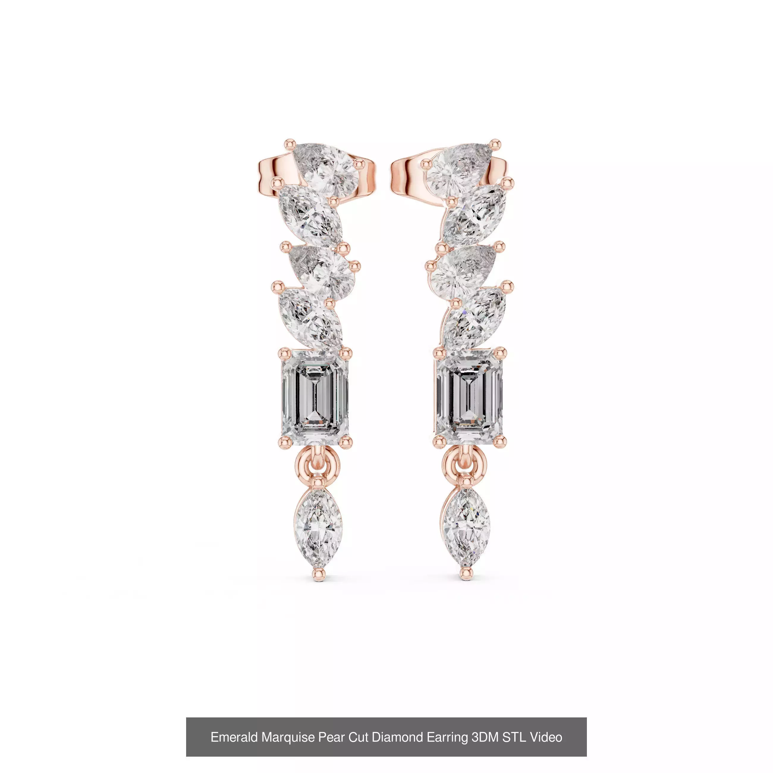 11 Straight Line Diamond Earring 3DM STL FBX OBJ Video 3D Model Collection_9