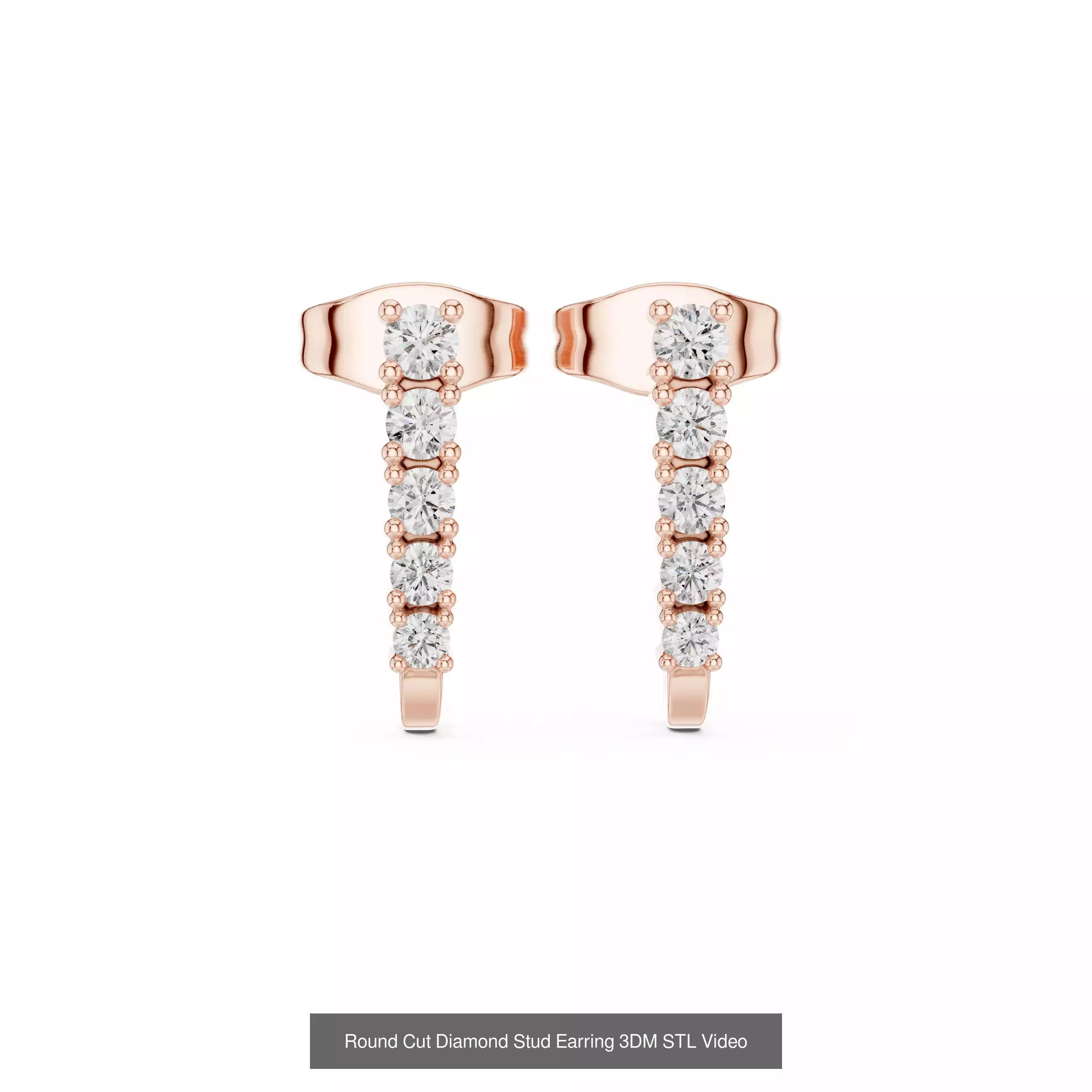 11 Straight Line Diamond Earring 3DM STL FBX OBJ Video 3D Model Collection_11