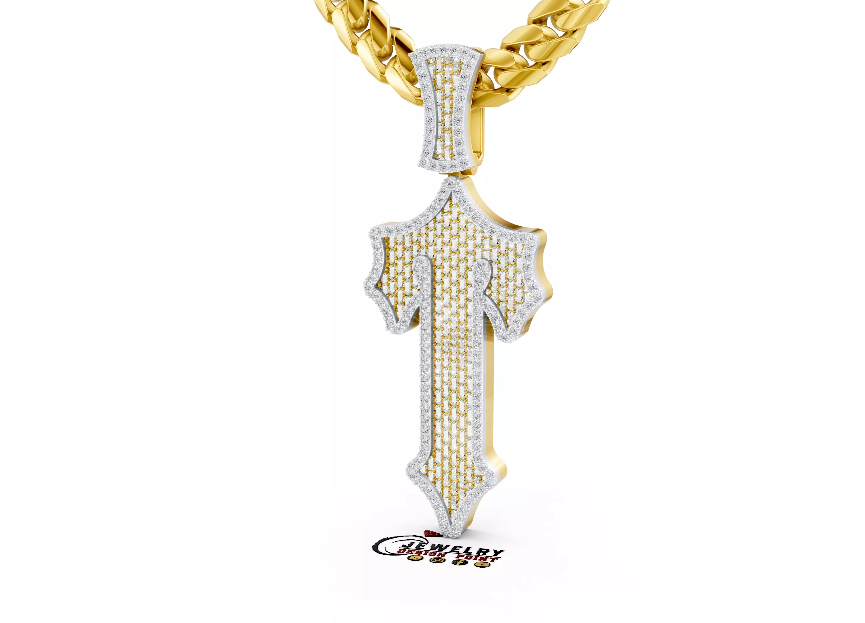 Custom Trapstar Cross Diamond Pendant - Cross Necklace 3D print model_0