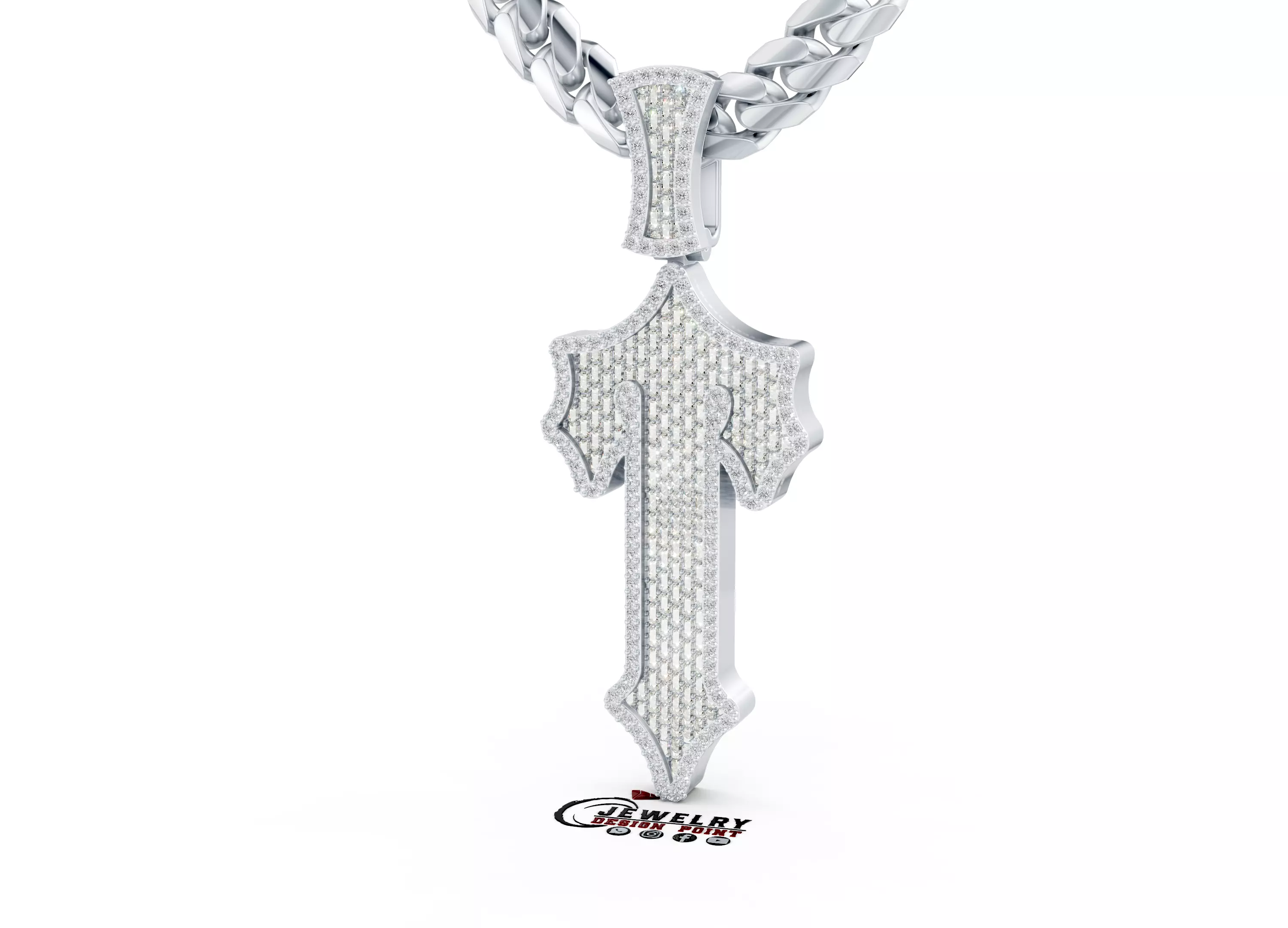 Custom Trapstar Cross Diamond Pendant - Cross Necklace 3D print model_3
