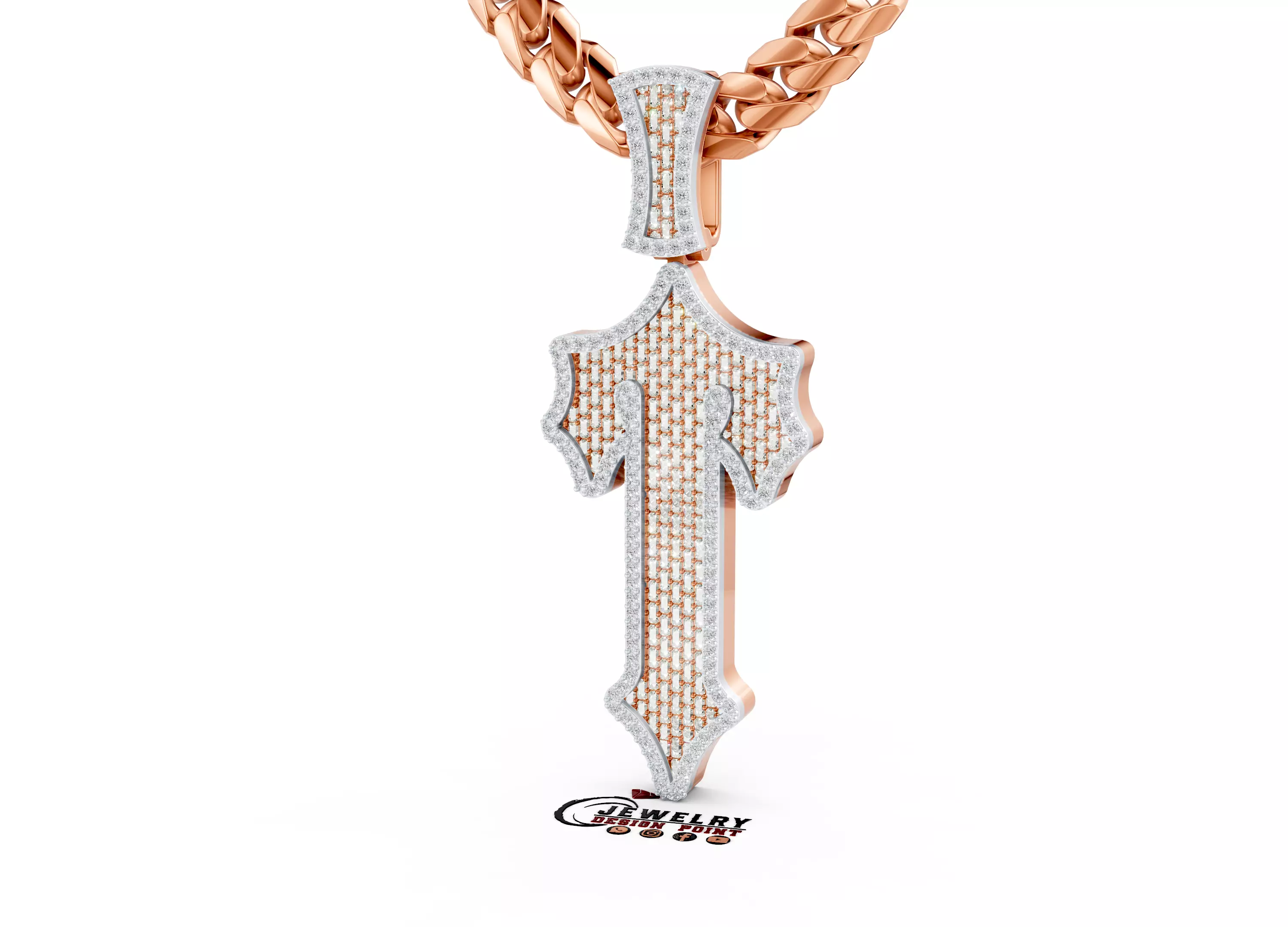 Custom Trapstar Cross Diamond Pendant - Cross Necklace 3D print model_2