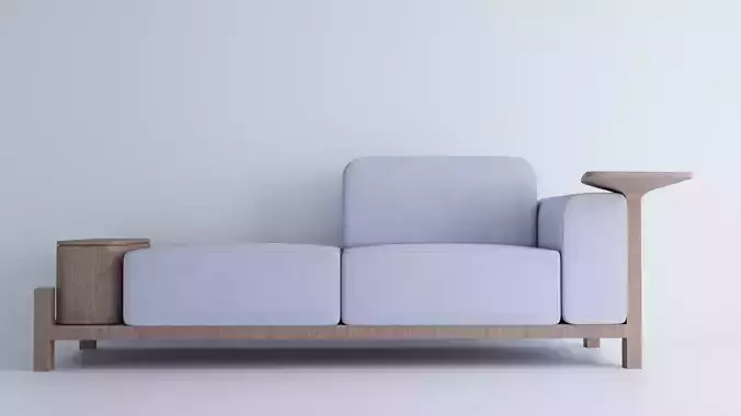 Modern Wooden Sofa with Side Table 3D Model