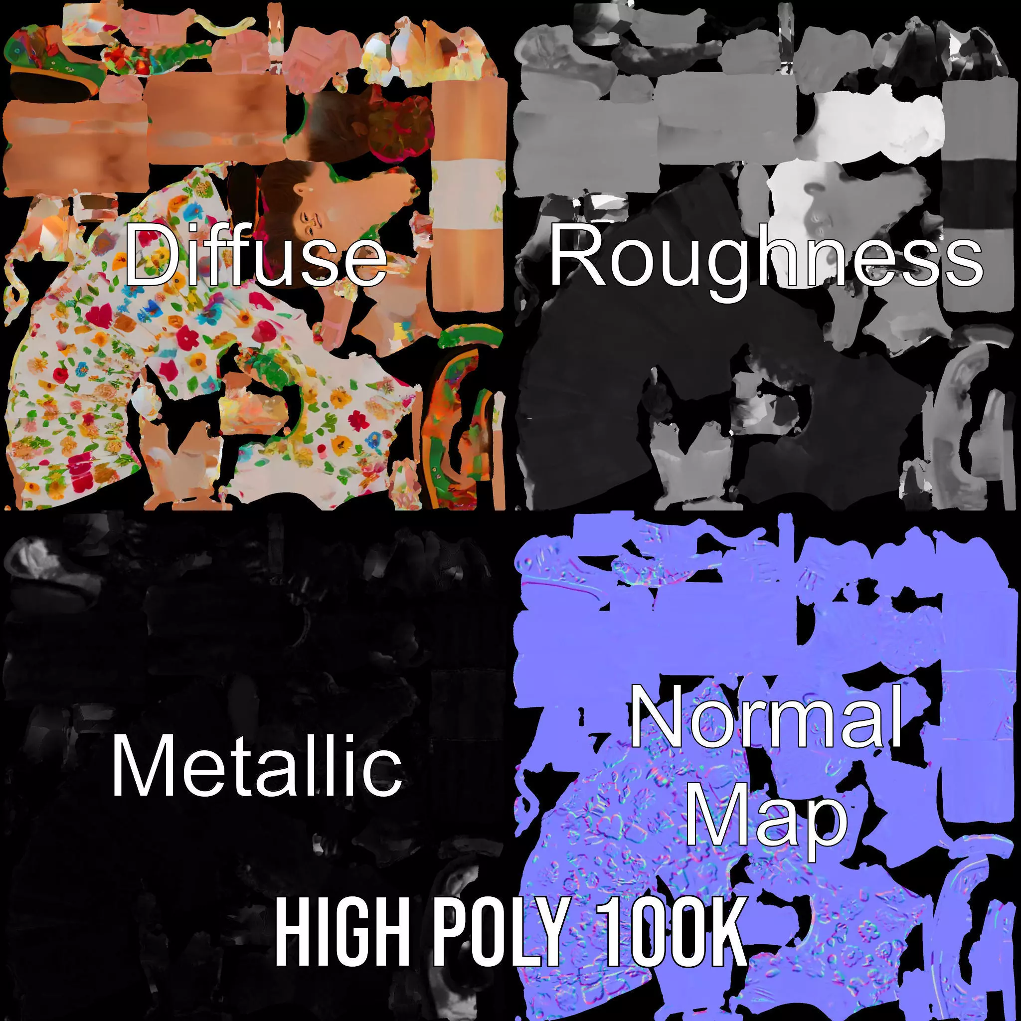 Colorful Floral Dress Character Model Pack Low-poly 3D model_4