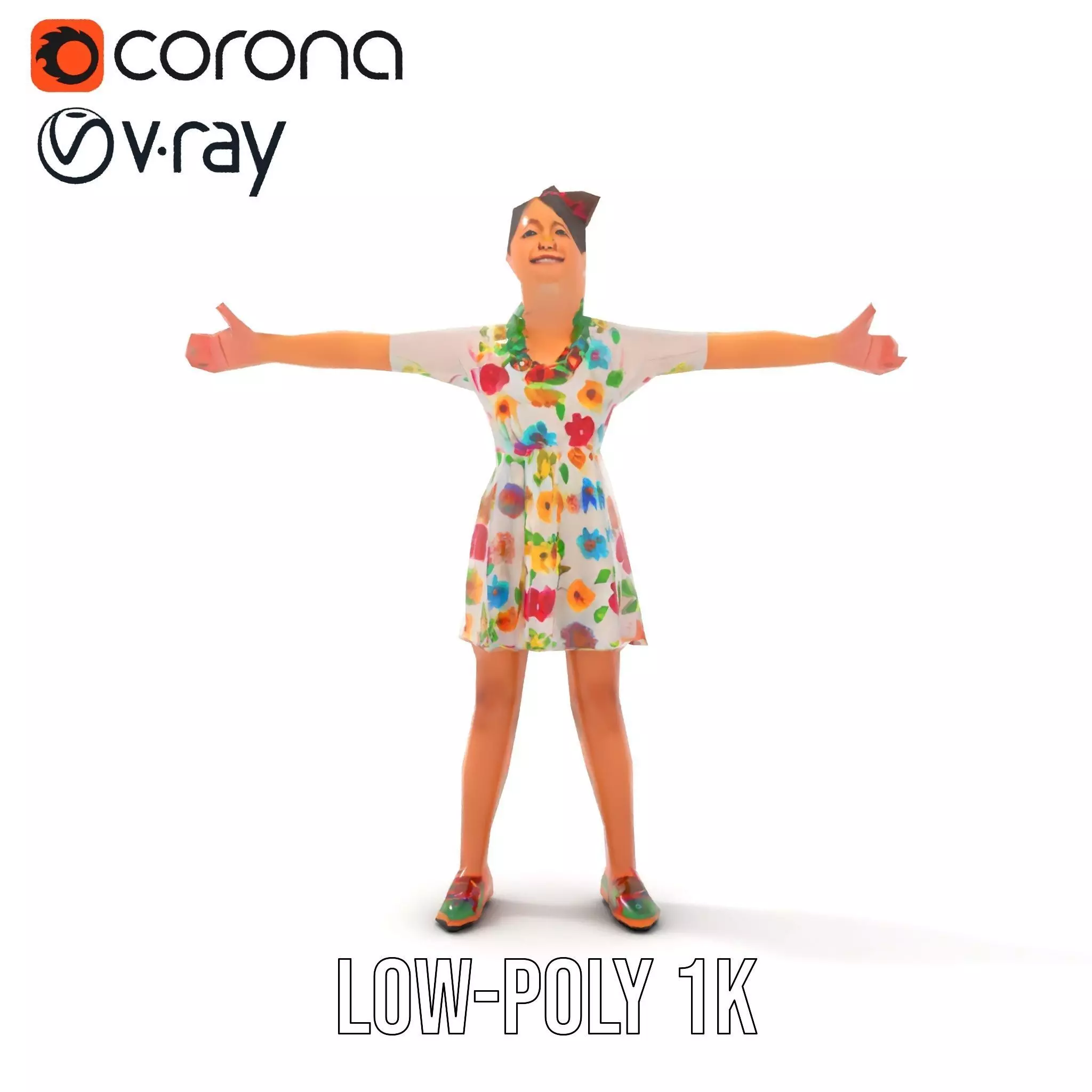 Colorful Floral Dress Character Model Pack Low-poly 3D model_11