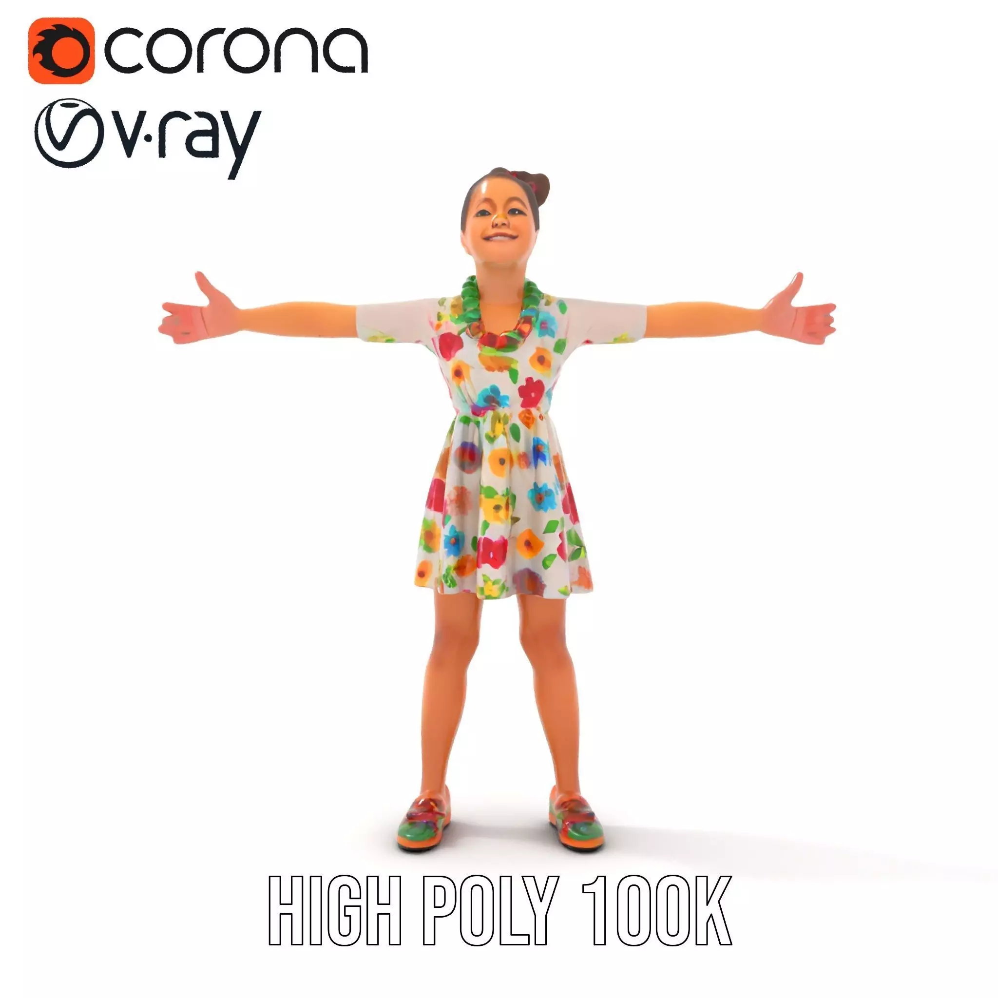 Colorful Floral Dress Character Model Pack Low-poly 3D model_12