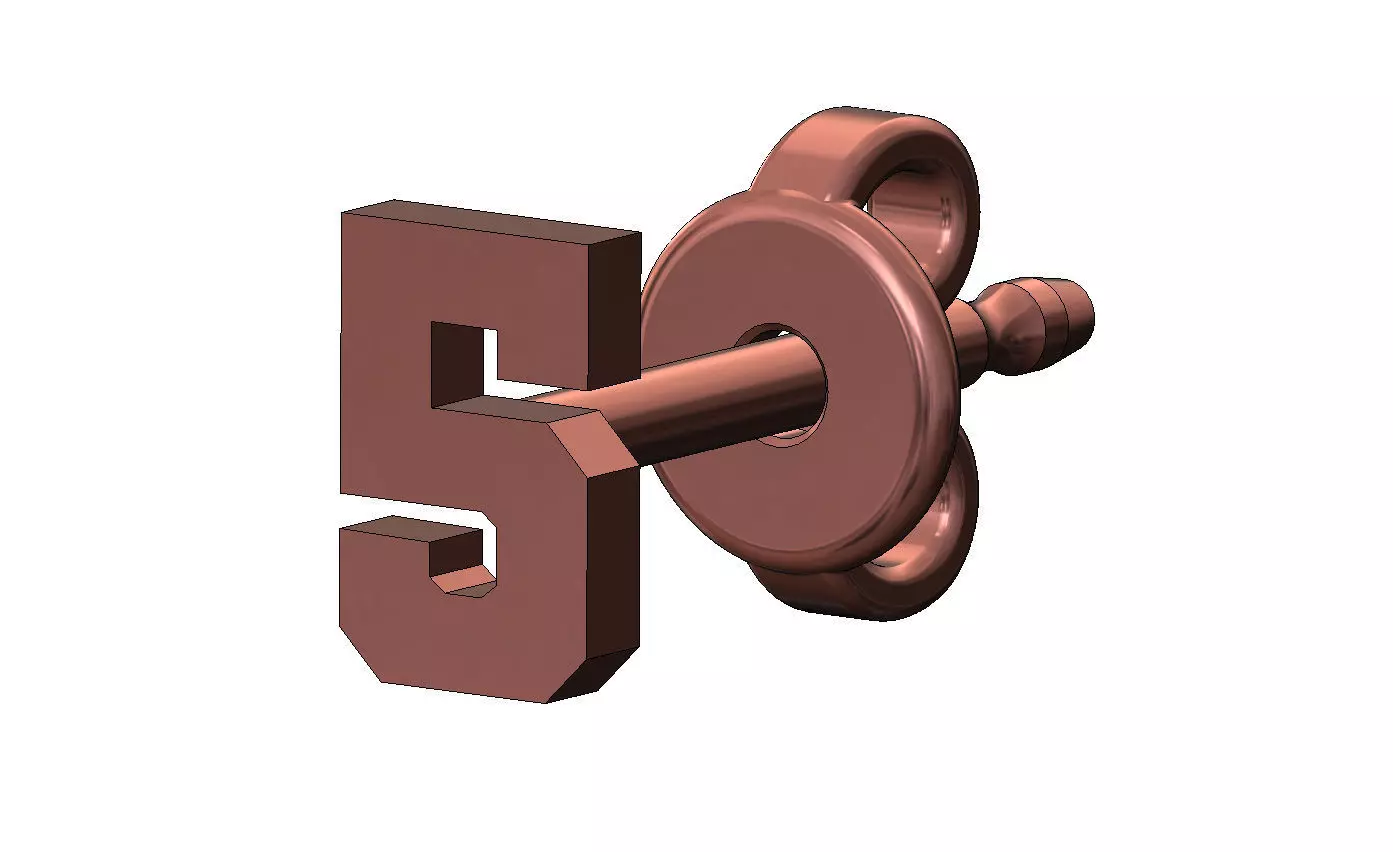 5 five number varsity font stud earring 3D print model_11