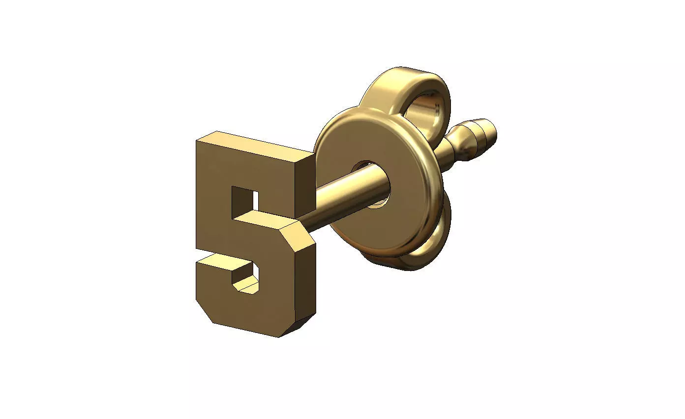 5 five number varsity font stud earring 3D print model_0