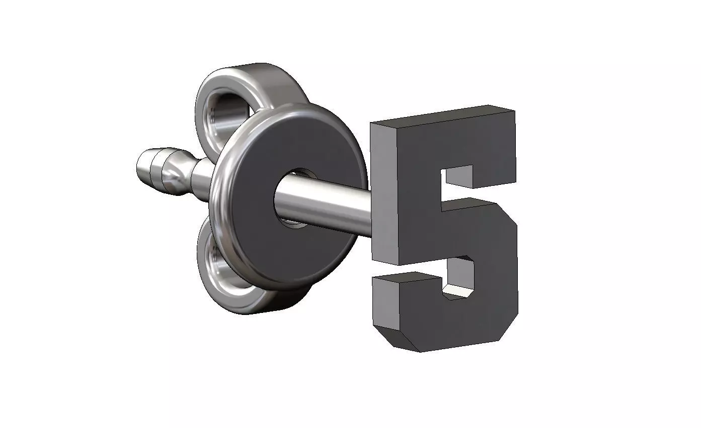 5 five number varsity font stud earring 3D print model_10