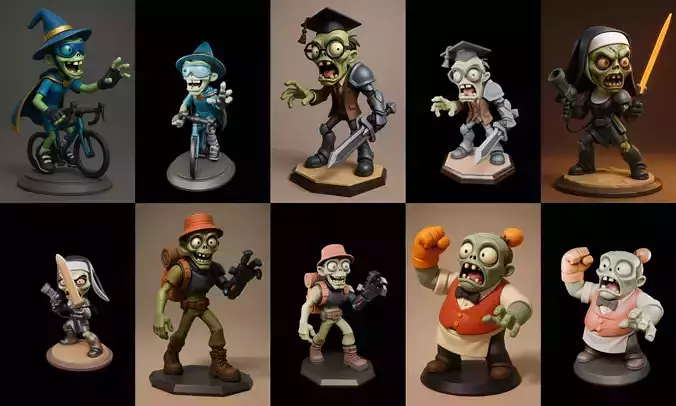 Funny Zombie bundle 8 pack 100 glb