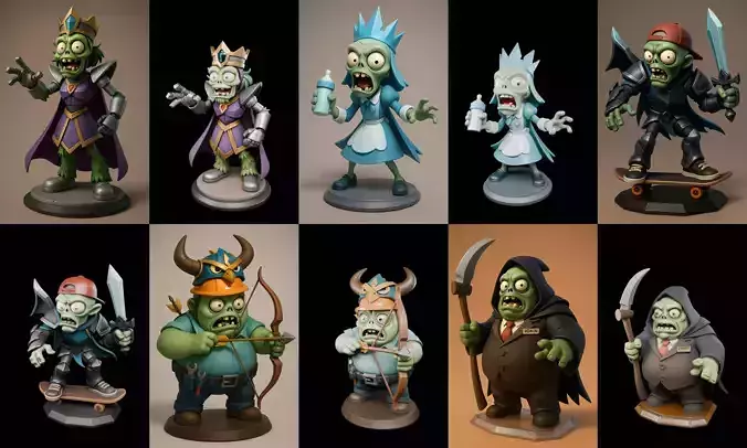 Funny Zombie bundle 7 pack 100 glb