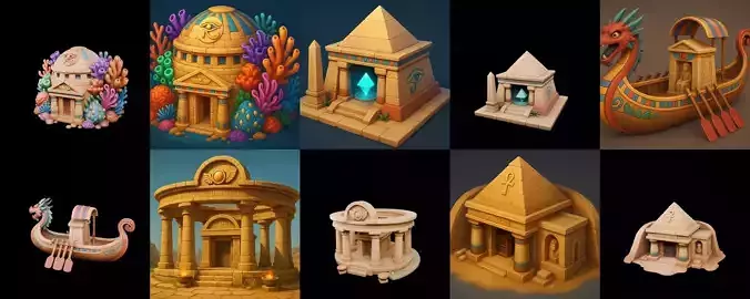 Egypth Building bundle 10 pack 100 glb