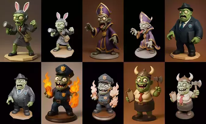 Funny Zombie bundle 4 pack 100 glb