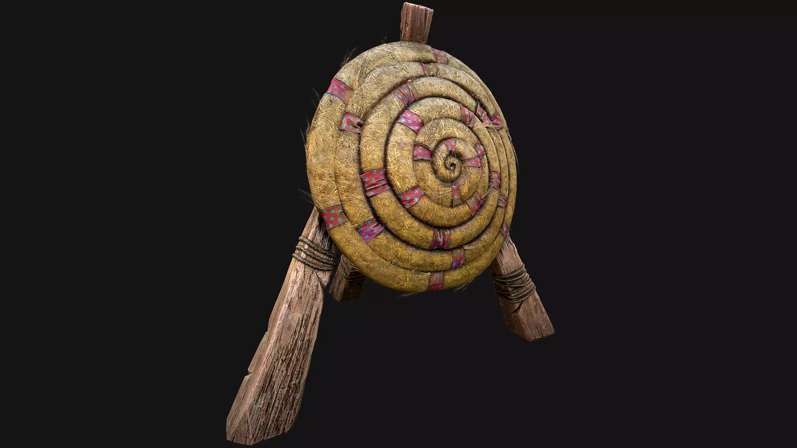 Medieval Wooden Straw Target Dummy for Combat Shooting range Low-poly 3D model_24
