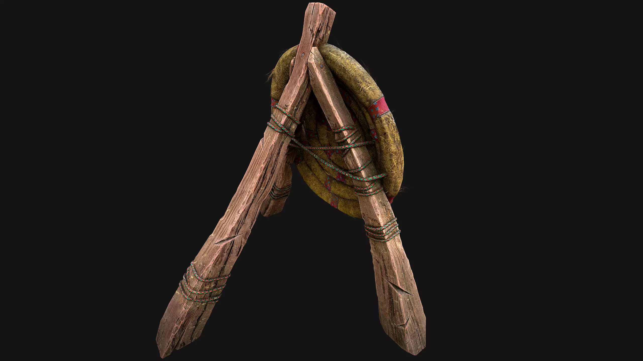 Medieval Wooden Straw Target Dummy for Combat Shooting range Low-poly 3D model_17