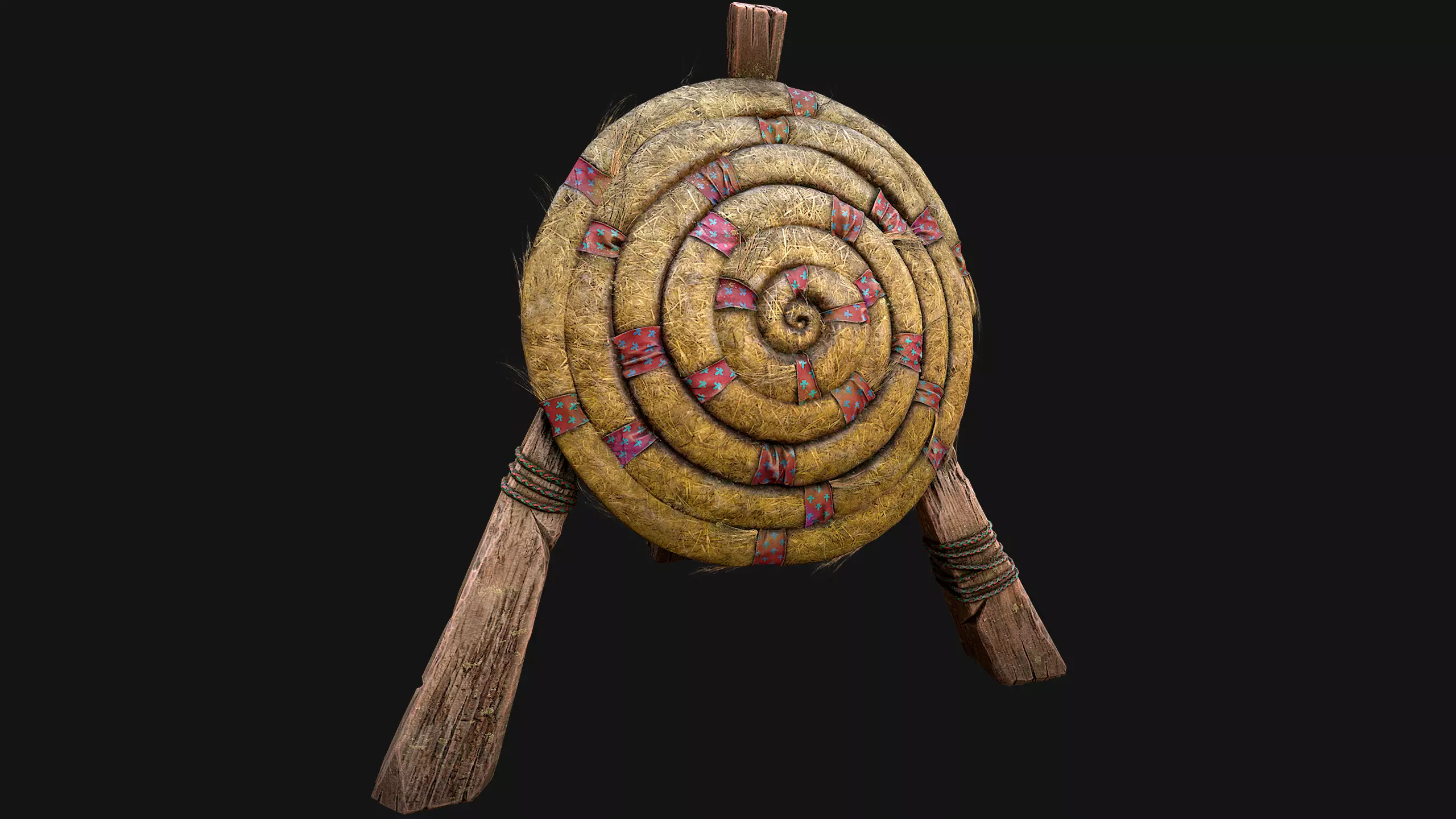 Medieval Wooden Straw Target Dummy for Combat Shooting range Low-poly 3D model_25