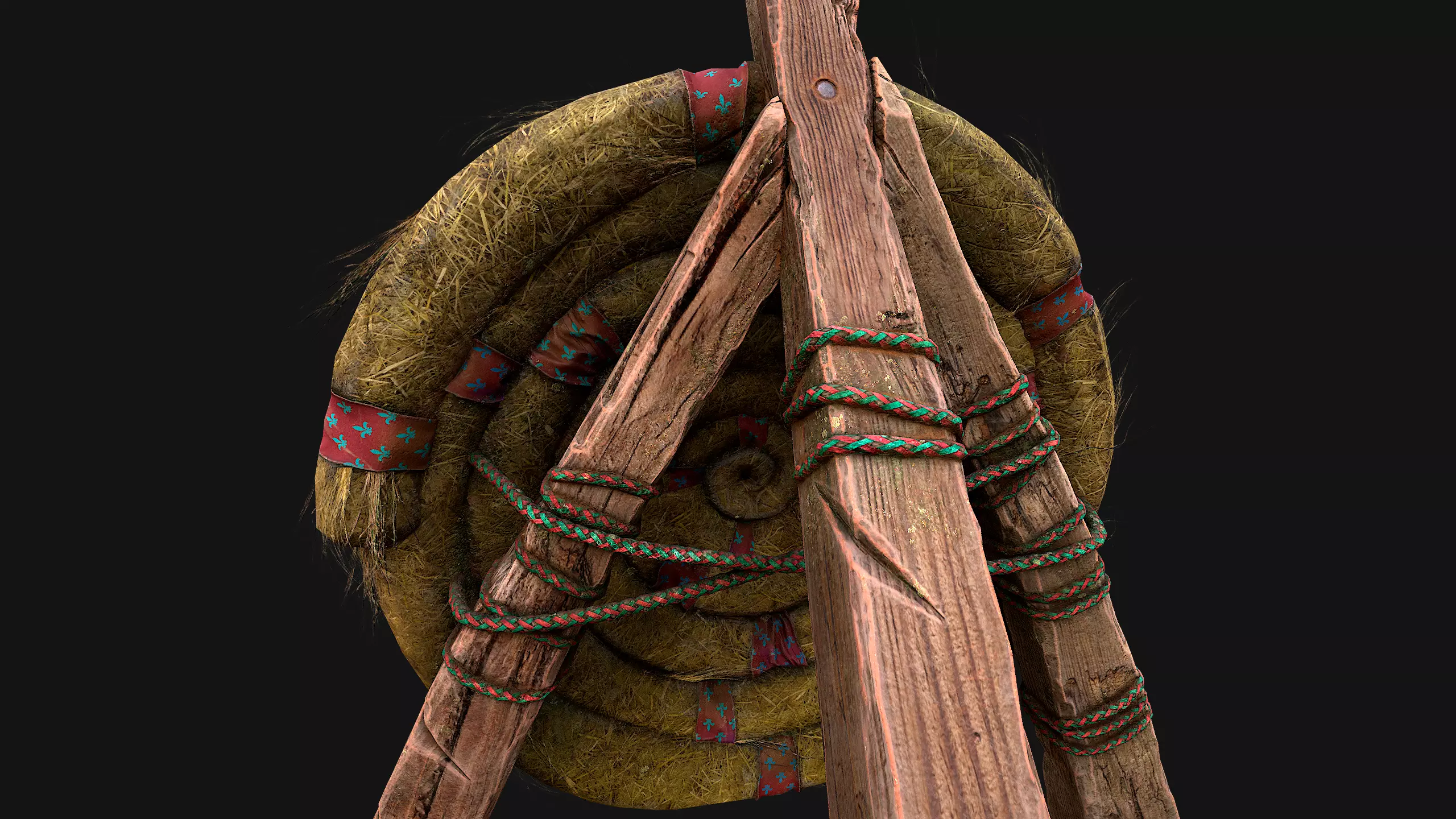 Medieval Wooden Straw Target Dummy for Combat Shooting range Low-poly 3D model_13