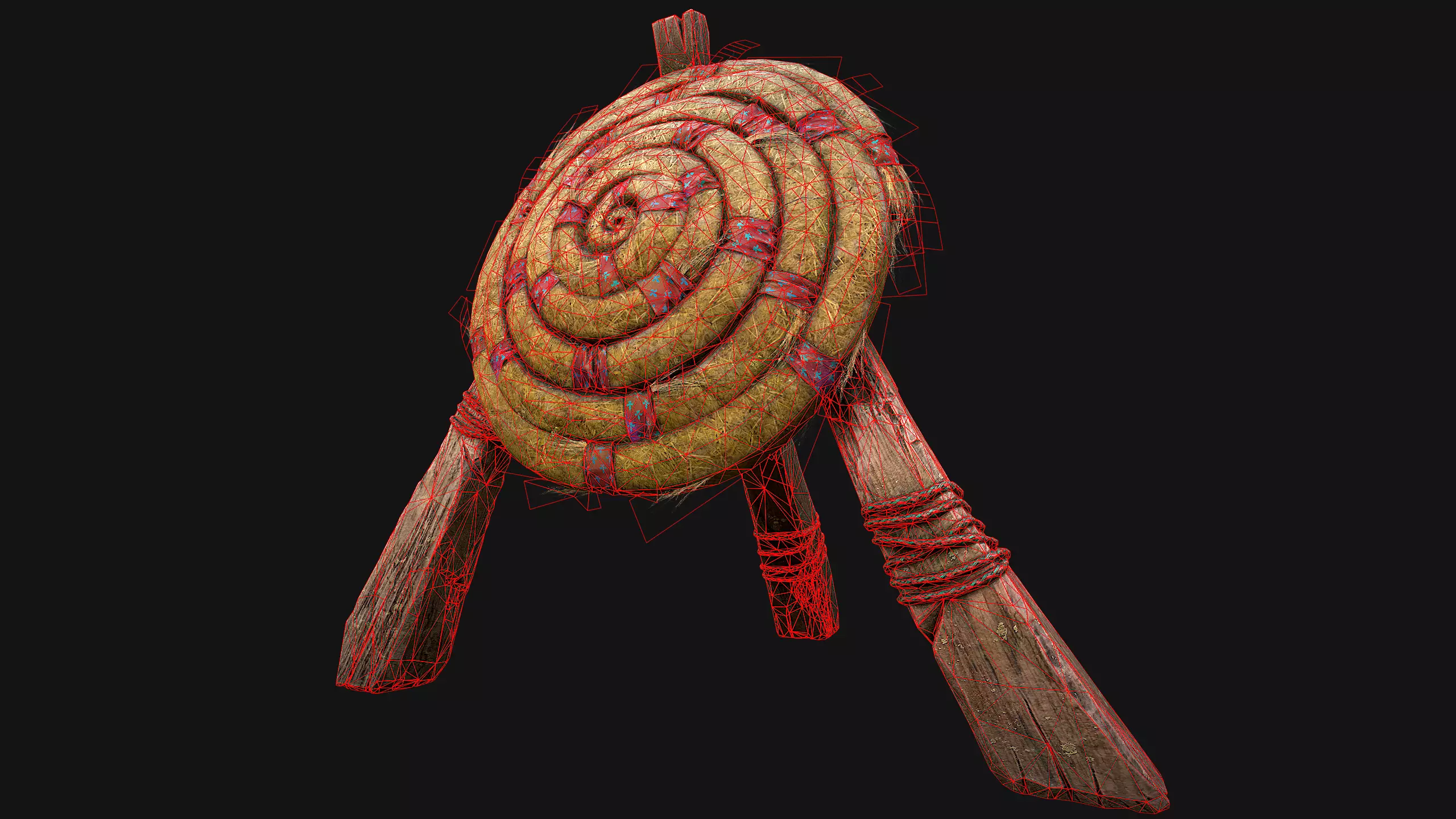 Medieval Wooden Straw Target Dummy for Combat Shooting range Low-poly 3D model_29