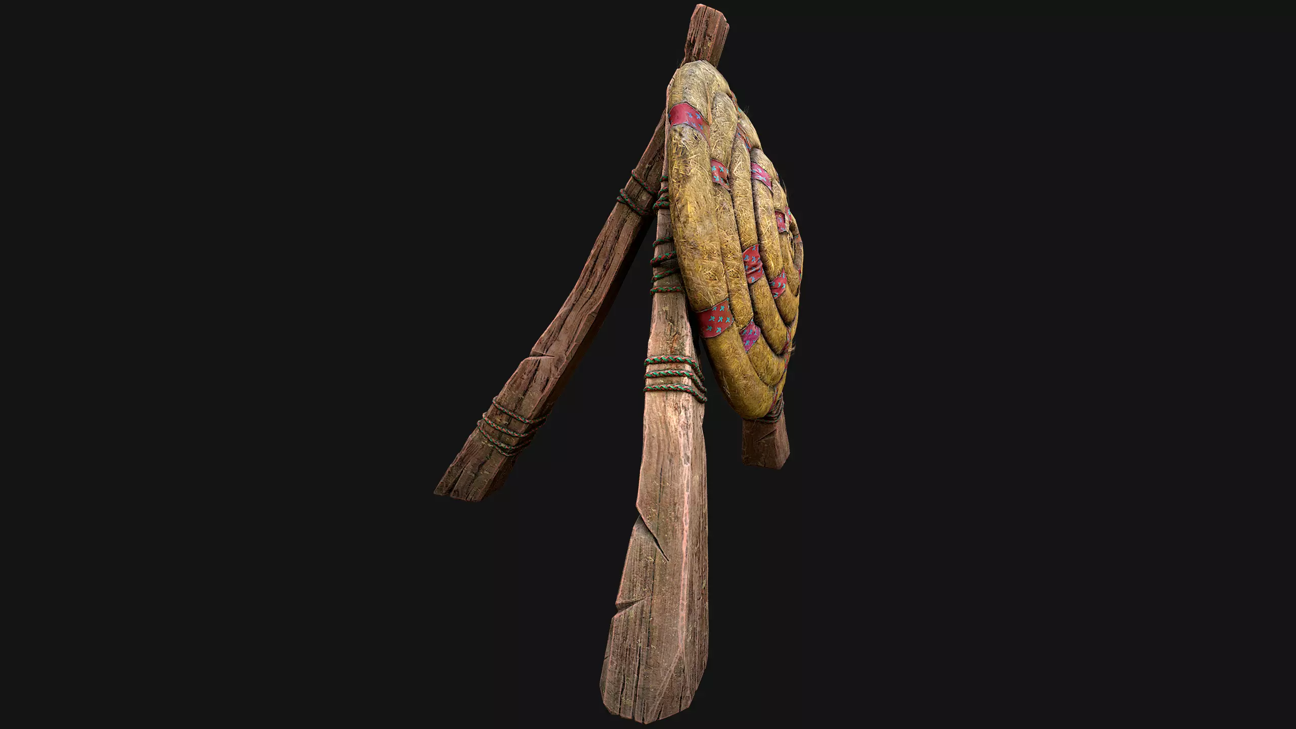 Medieval Wooden Straw Target Dummy for Combat Shooting range Low-poly 3D model_22