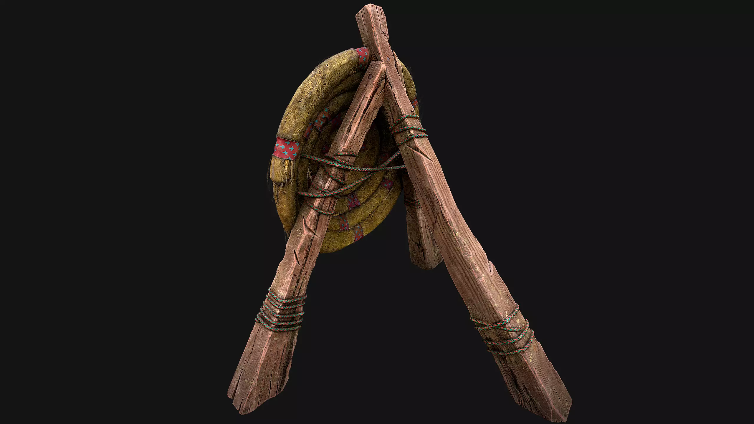 Medieval Wooden Straw Target Dummy for Combat Shooting range Low-poly 3D model_11