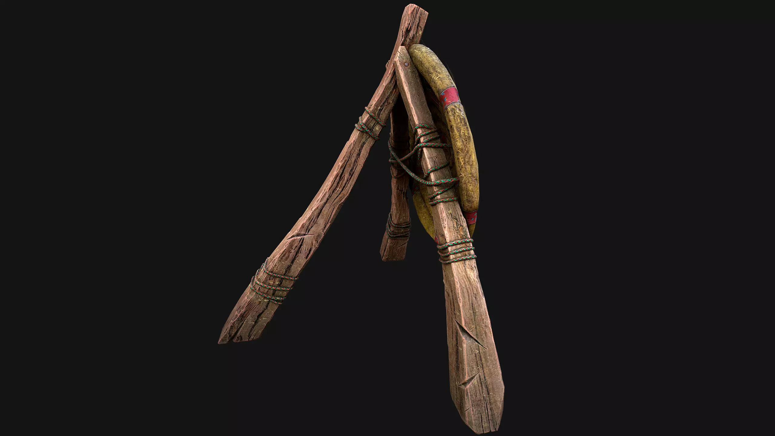 Medieval Wooden Straw Target Dummy for Combat Shooting range Low-poly 3D model_20