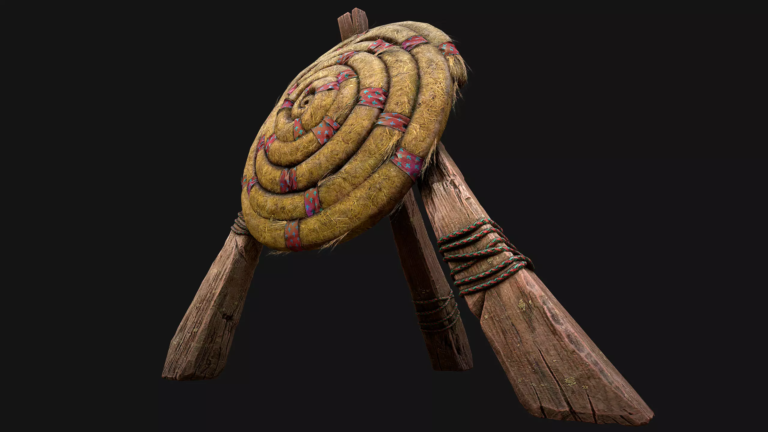 Medieval Wooden Straw Target Dummy for Combat Shooting range Low-poly 3D model_8