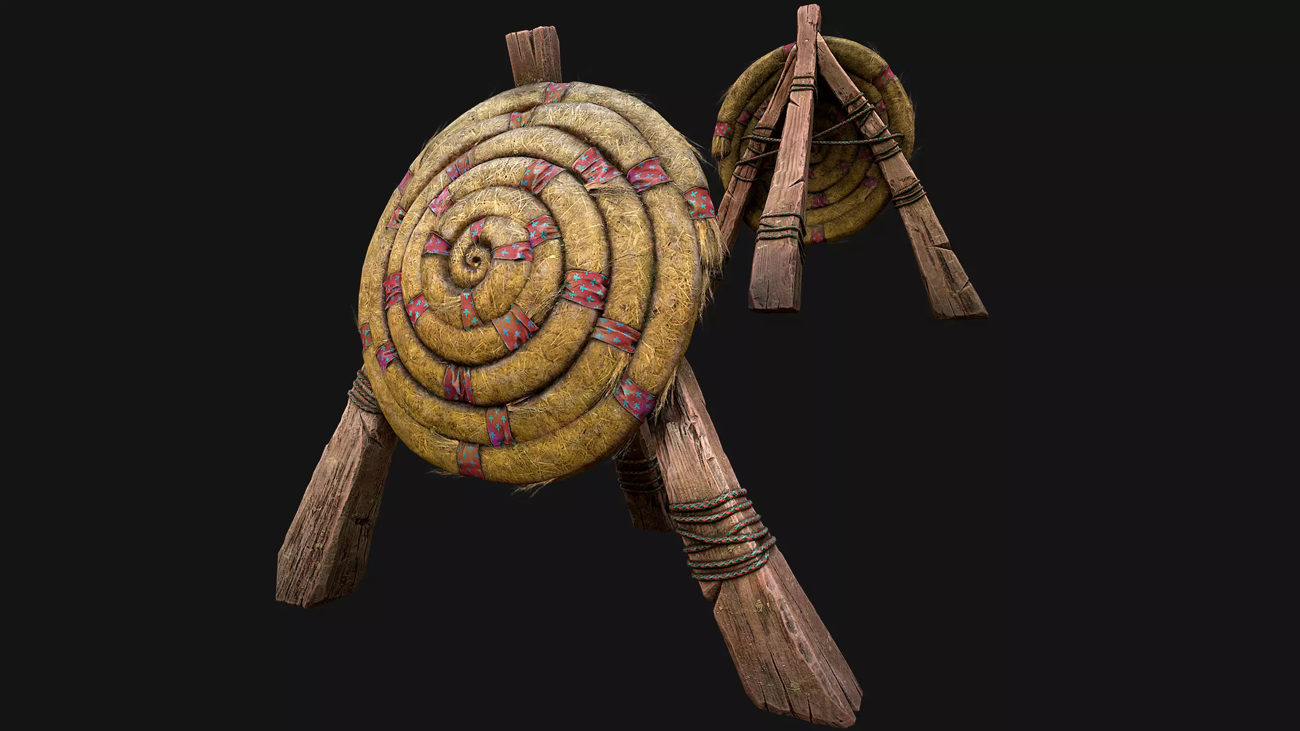 Medieval Wooden Straw Target Dummy for Combat Shooting range Low-poly 3D model_6