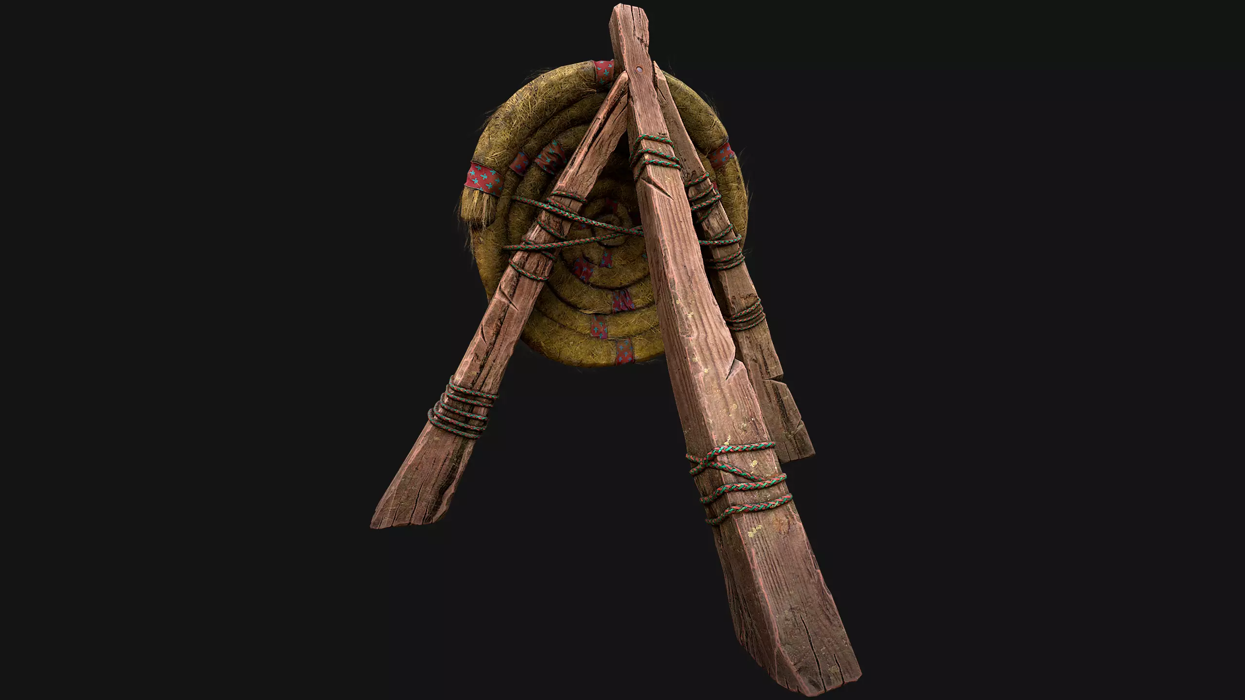 Medieval Wooden Straw Target Dummy for Combat Shooting range Low-poly 3D model_12