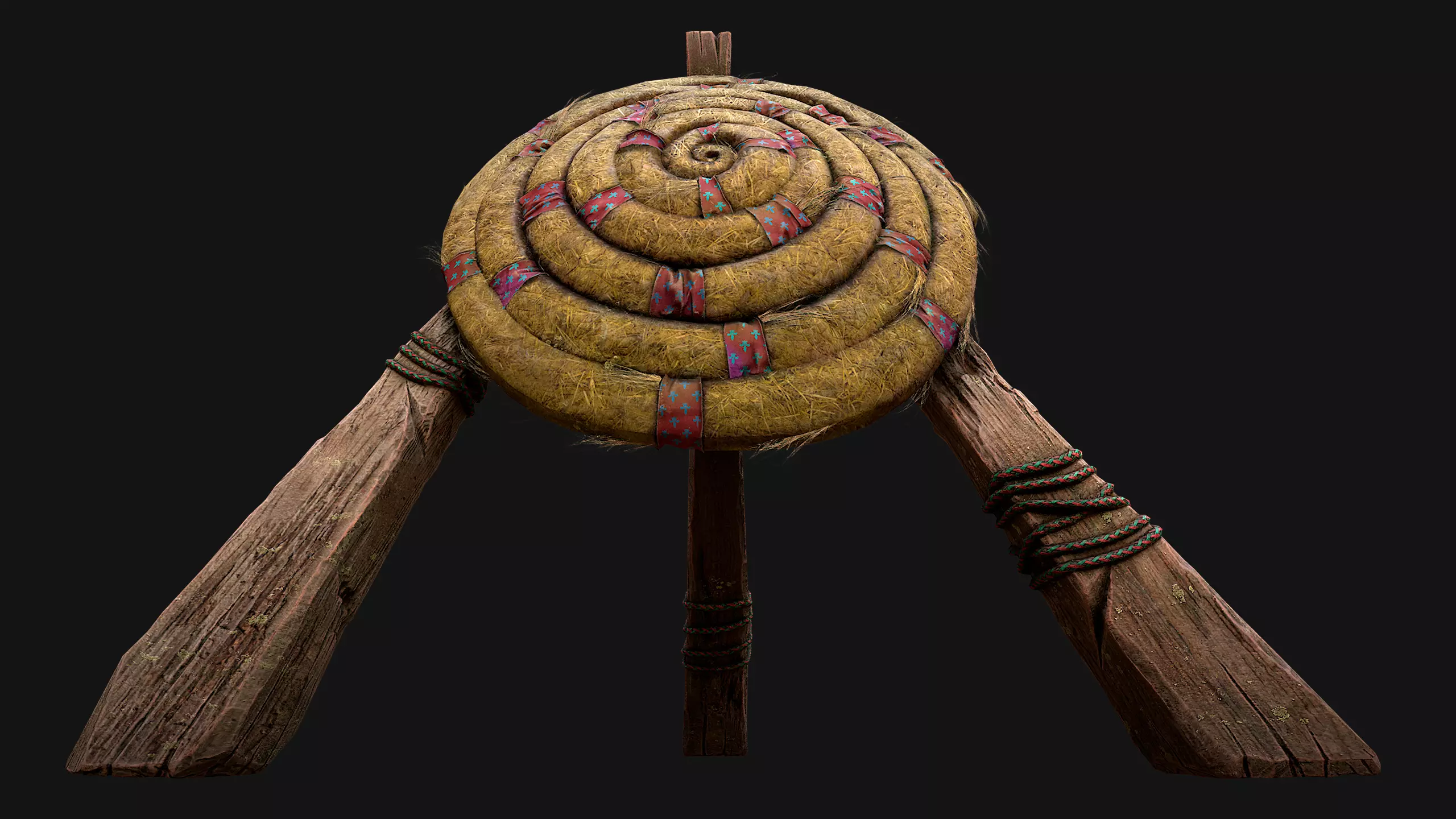 Medieval Wooden Straw Target Dummy for Combat Shooting range Low-poly 3D model_26