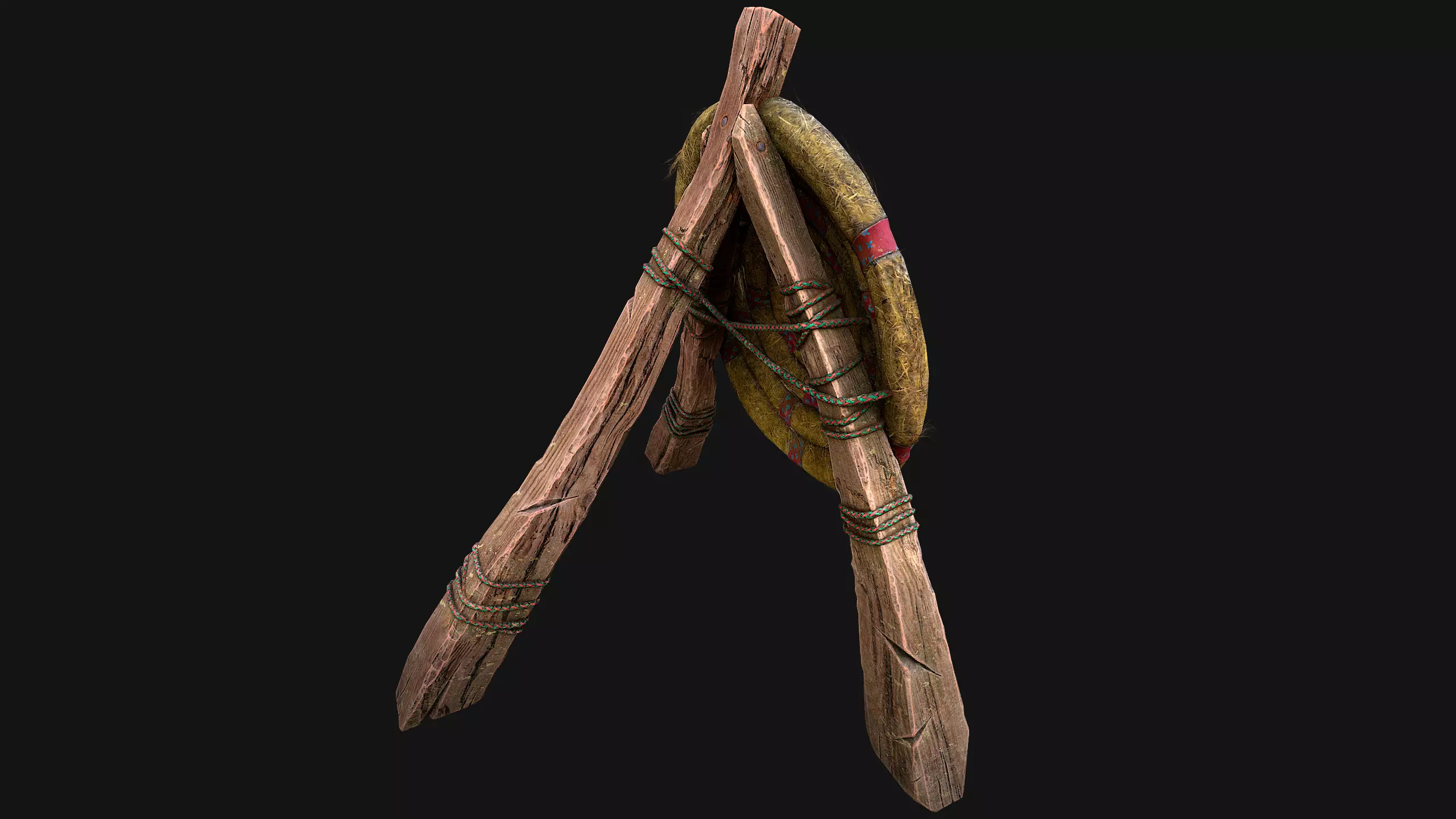 Medieval Wooden Straw Target Dummy for Combat Shooting range Low-poly 3D model_18