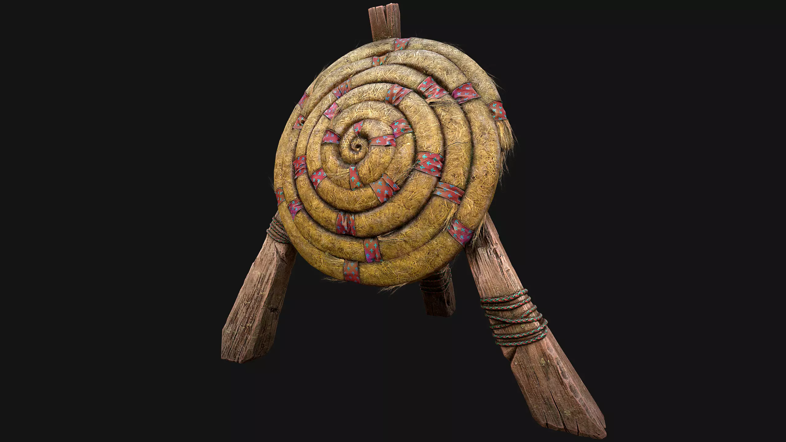 Medieval Wooden Straw Target Dummy for Combat Shooting range Low-poly 3D model_7