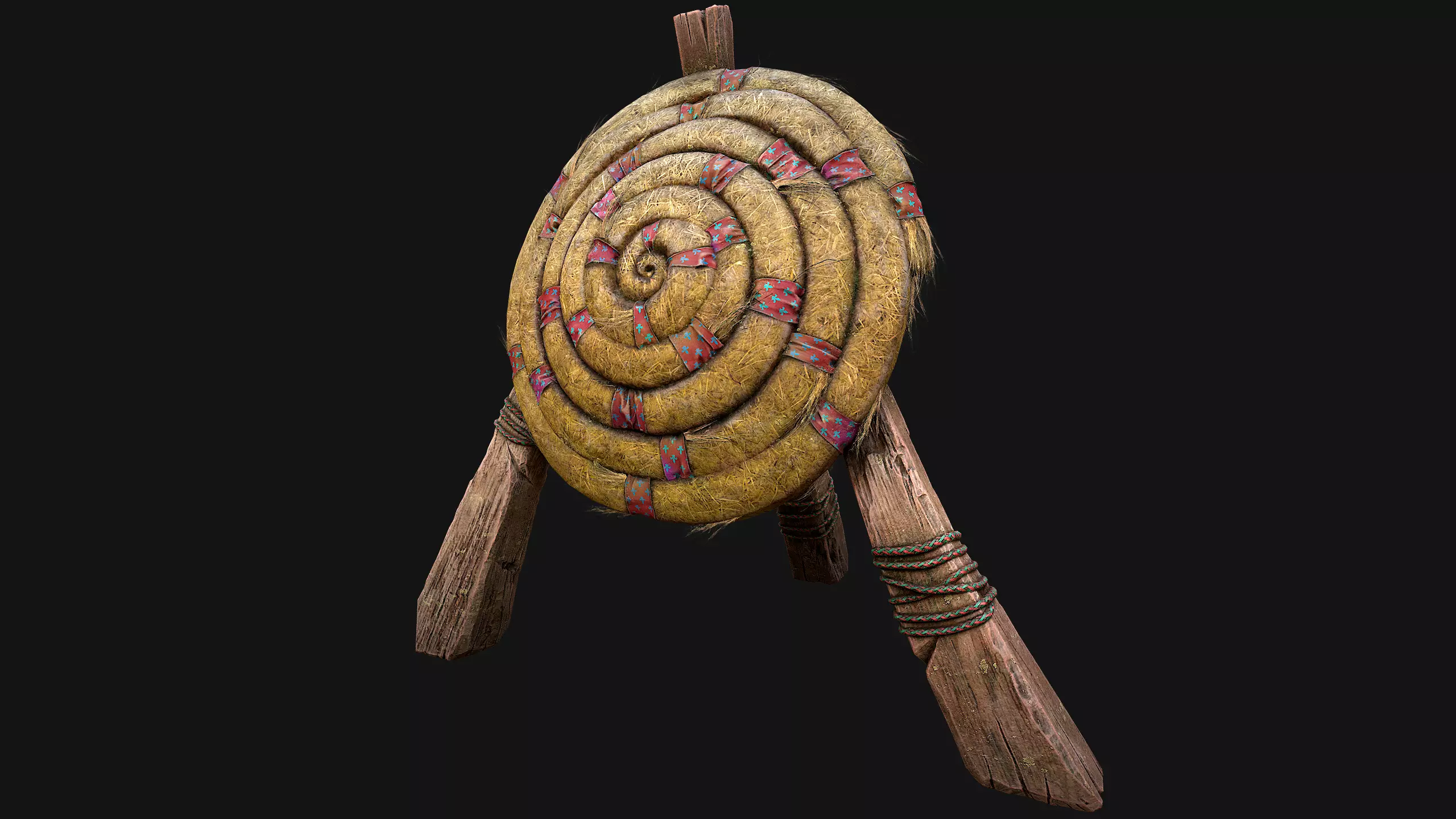 Medieval Wooden Straw Target Dummy for Combat Shooting range Low-poly 3D model_5