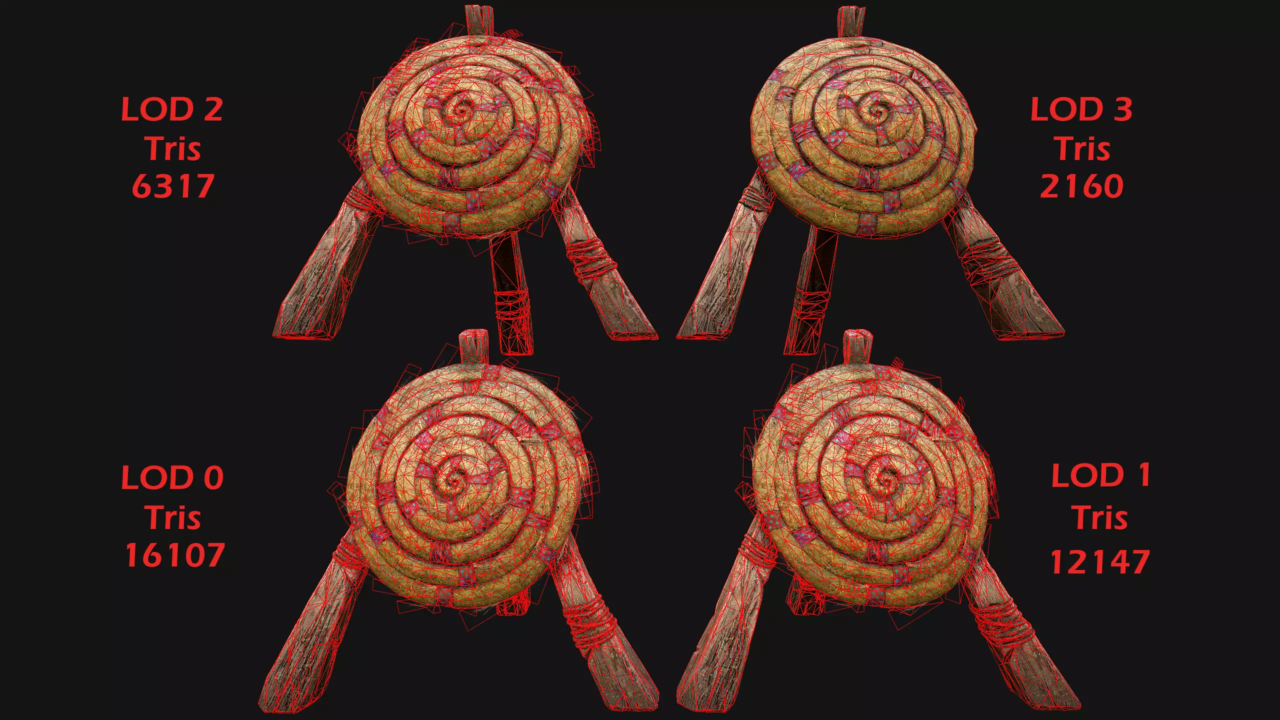 Medieval Wooden Straw Target Dummy for Combat Shooting range Low-poly 3D model_3