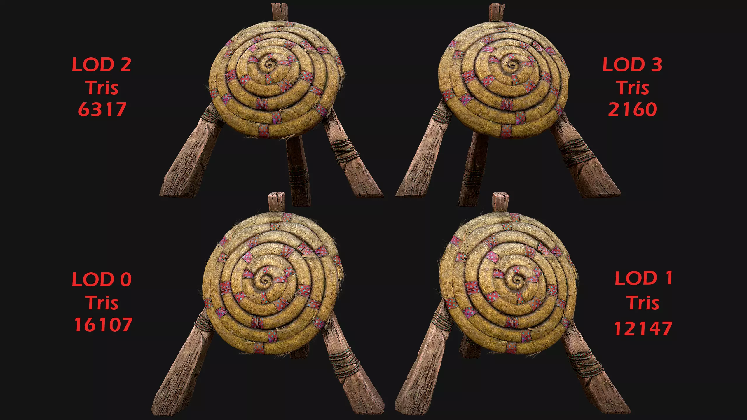 Medieval Wooden Straw Target Dummy for Combat Shooting range Low-poly 3D model_2