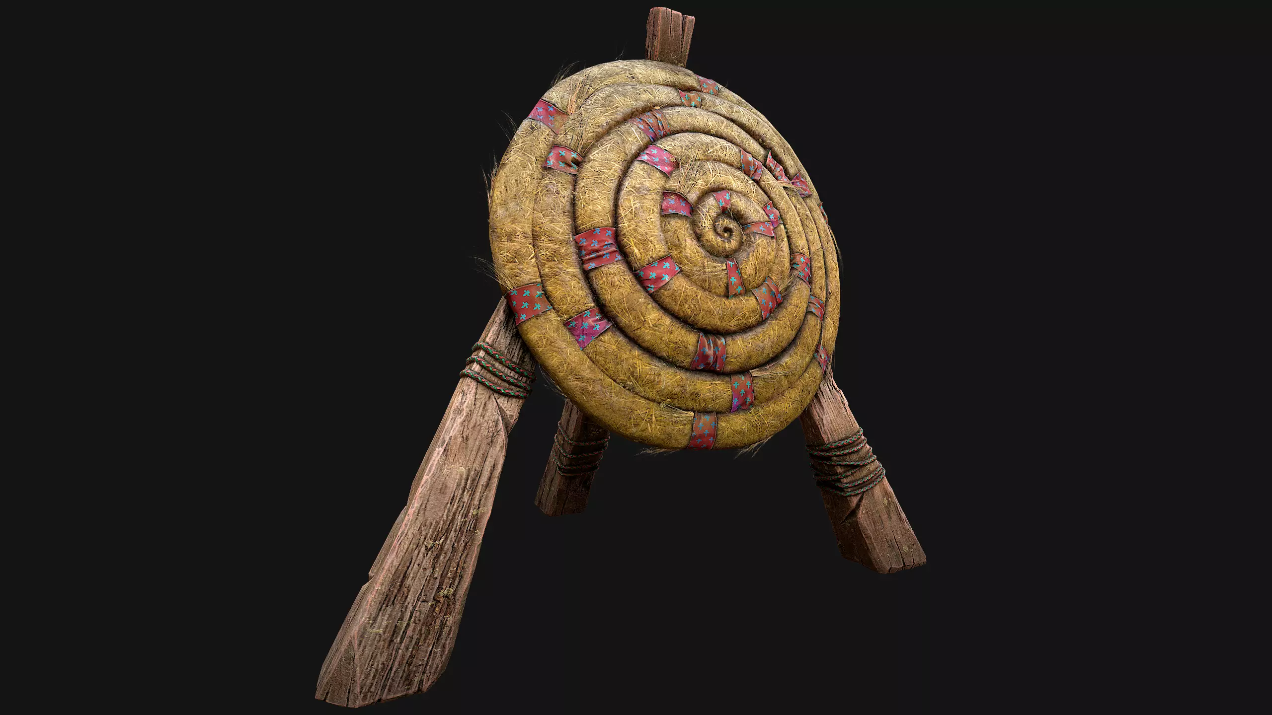 Medieval Wooden Straw Target Dummy for Combat Shooting range Low-poly 3D model_4