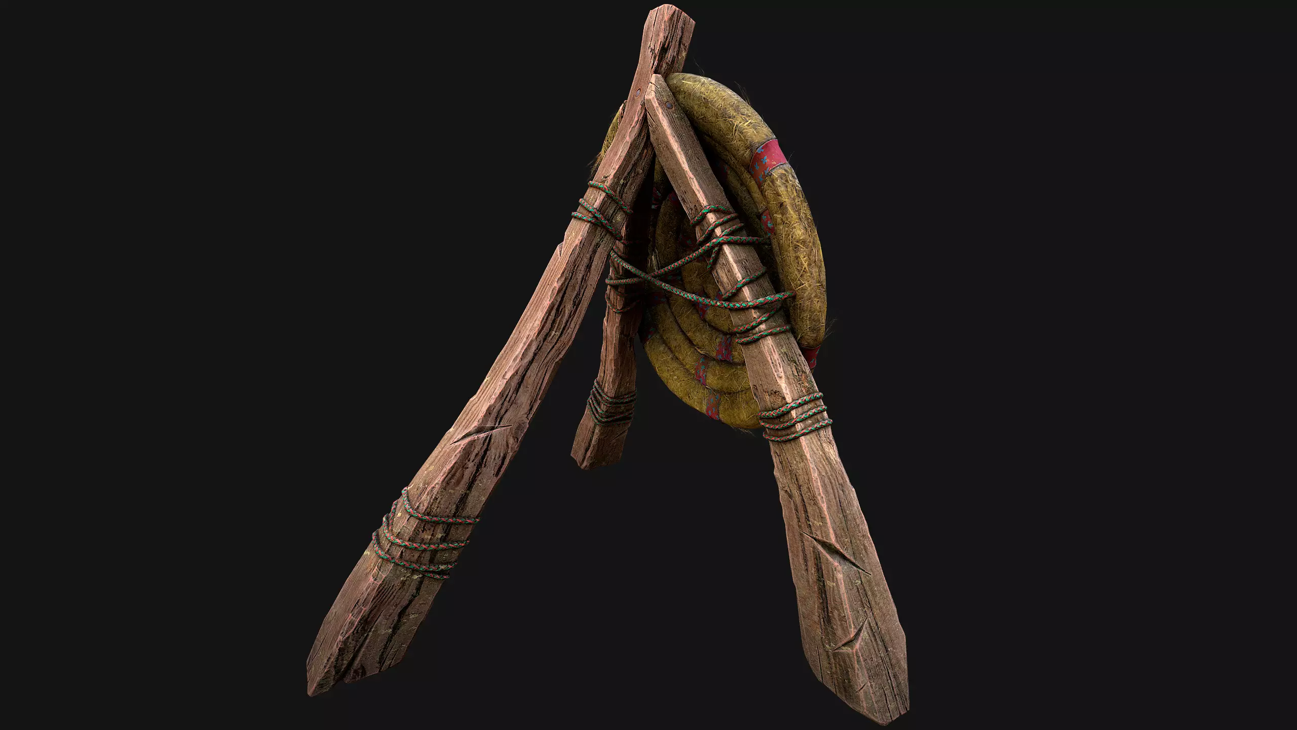 Medieval Wooden Straw Target Dummy for Combat Shooting range Low-poly 3D model_15