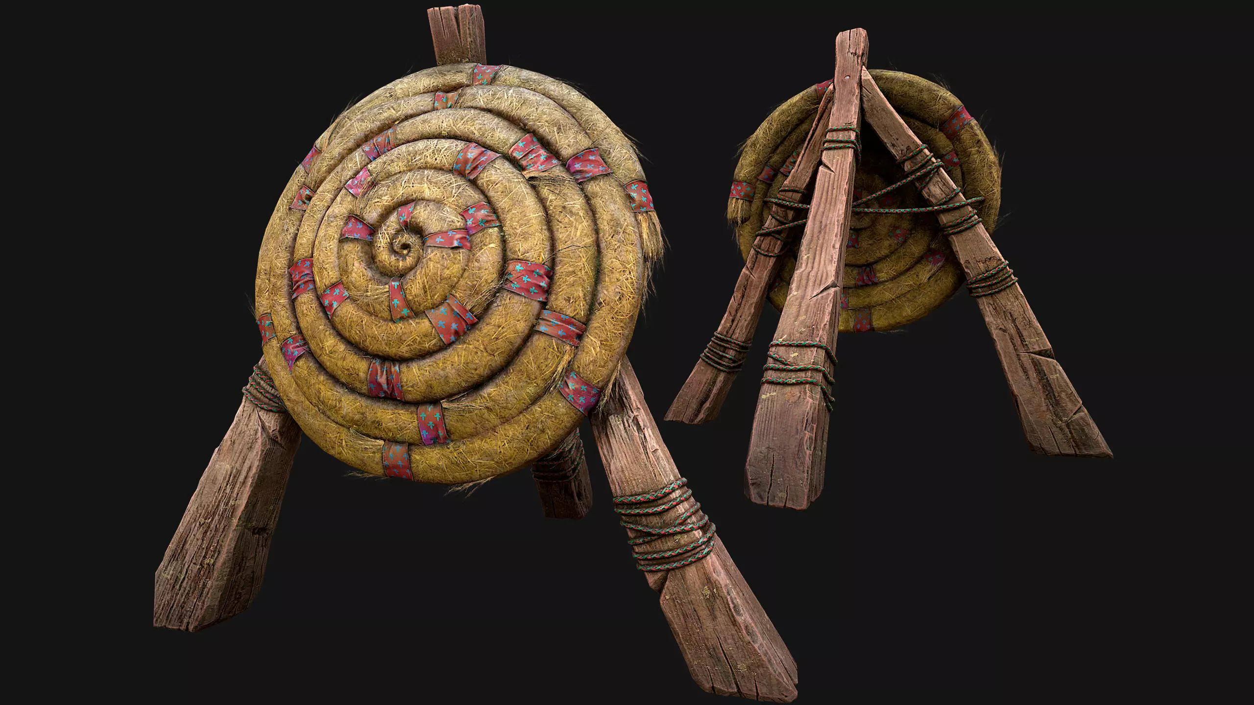 Medieval Wooden Straw Target Dummy for Combat Shooting range Low-poly 3D model_0