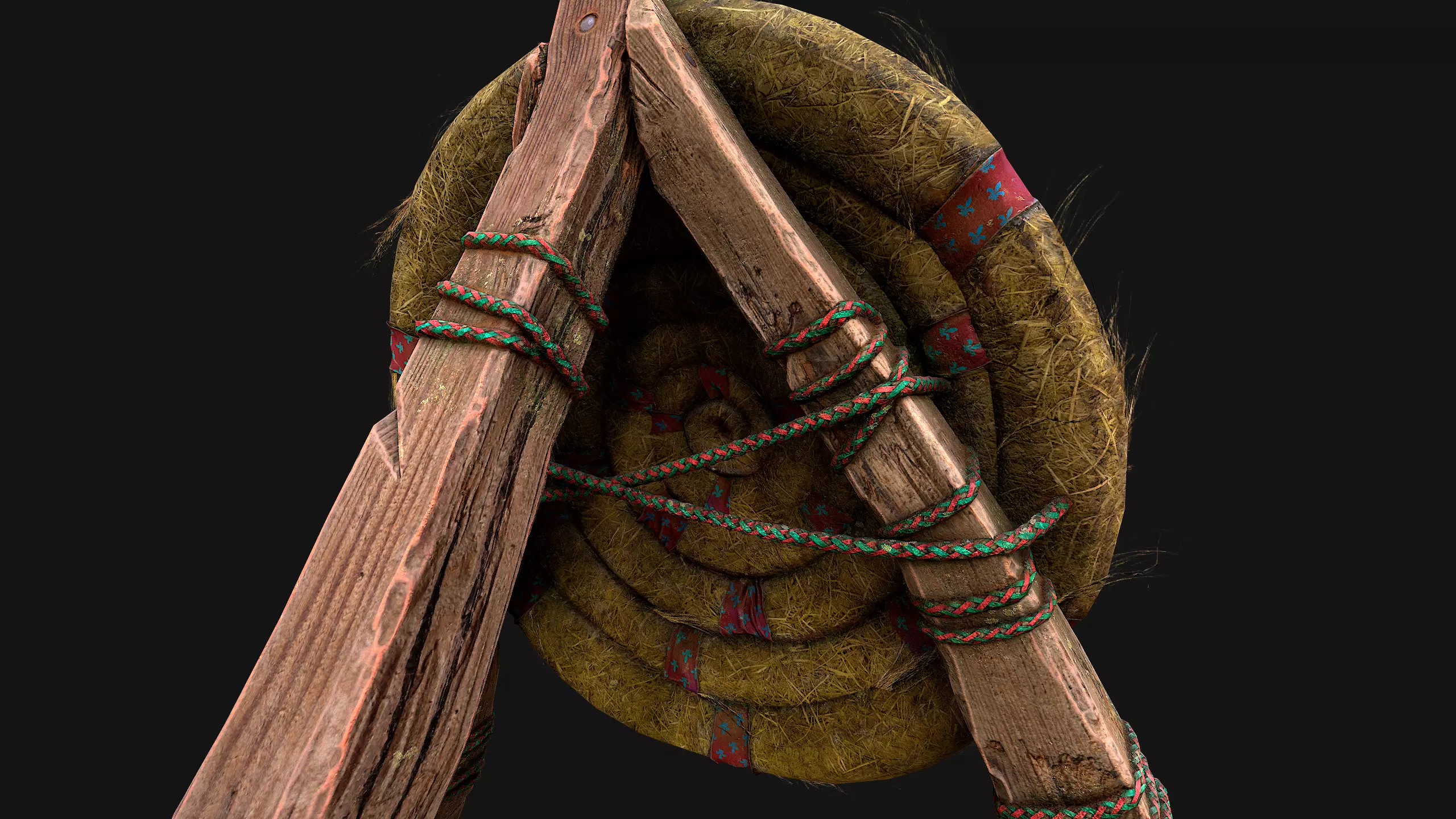 Medieval Wooden Straw Target Dummy for Combat Shooting range Low-poly 3D model_16